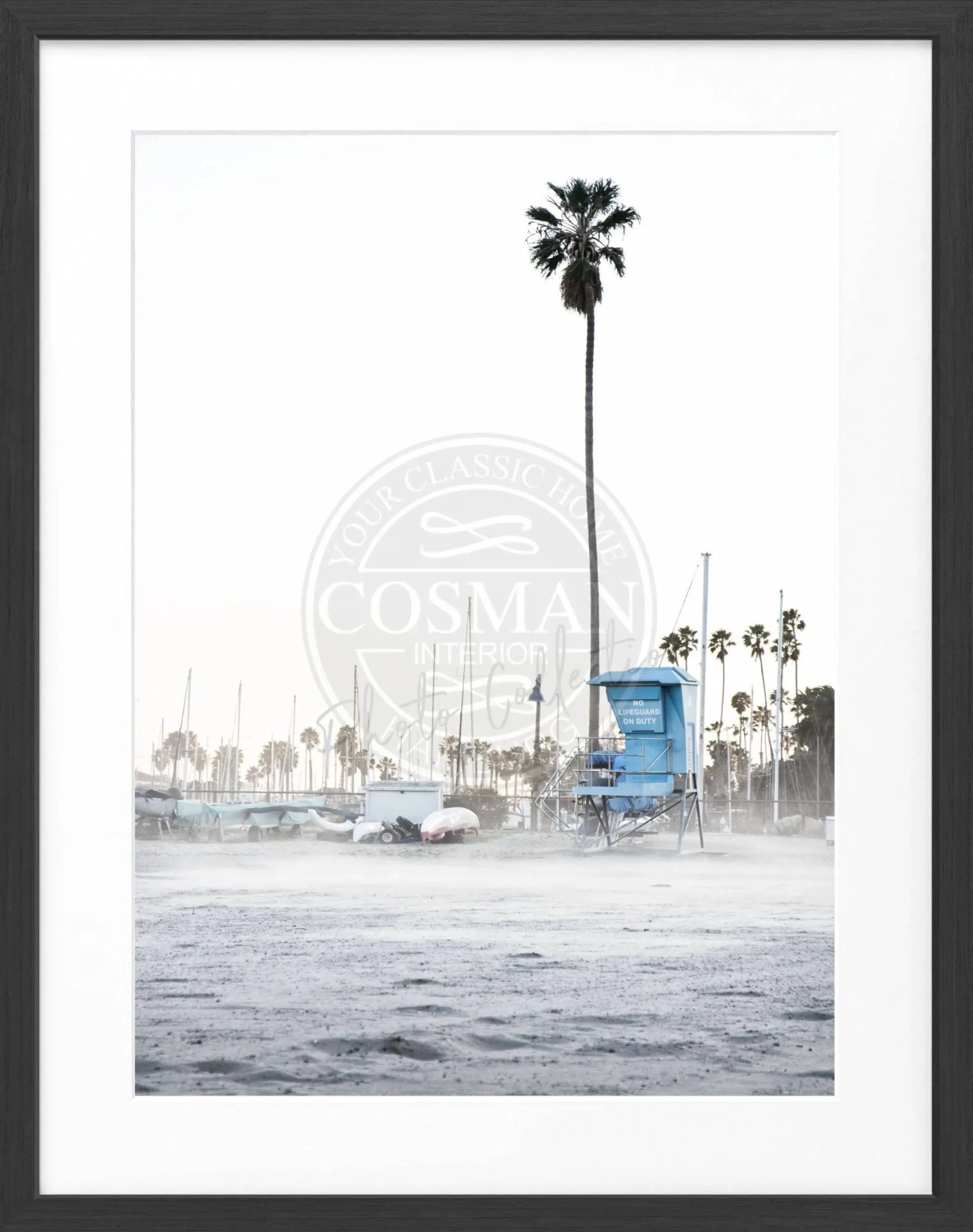 Schwarz-weiß Poster von Santa Barbara Beach in Kalifornien mit Rahmen, von Cosman-Photocollection, 25x31 cm