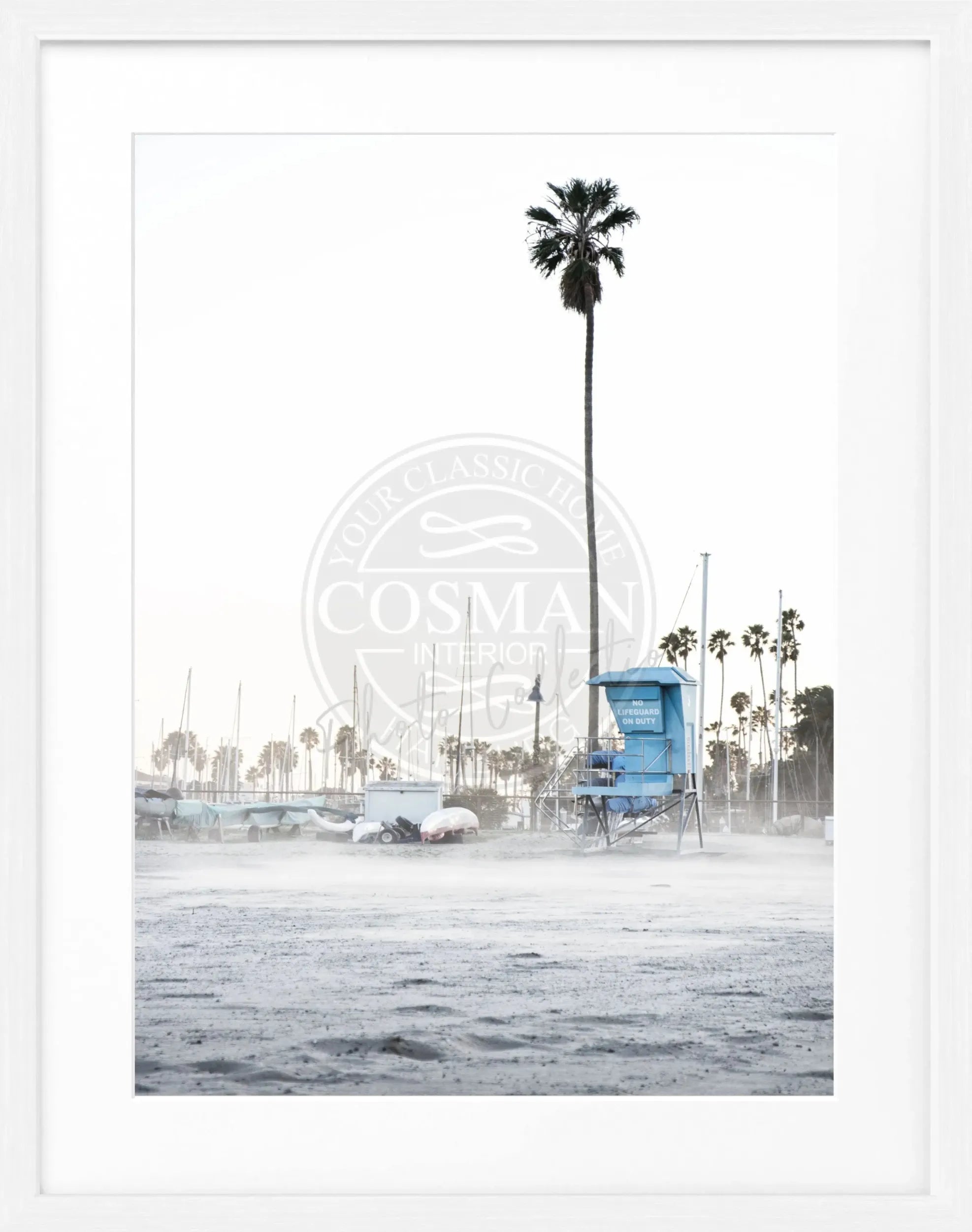 Schwarz-weiß Poster von Cosman-Photocollection mit Rahmen, Kalifornien Santa Barbara Beach, 25x31 cm, Kunstwandbild