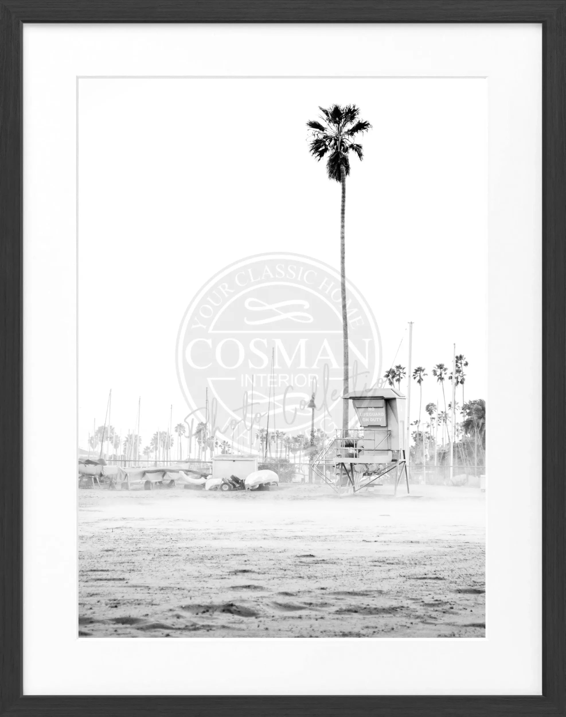 Schwarz-weiß Poster mit Rahmen, Kalifornien Santa Barbara Beach, von Cosman-Photocollection, 25x31 cm, Wanddekoration