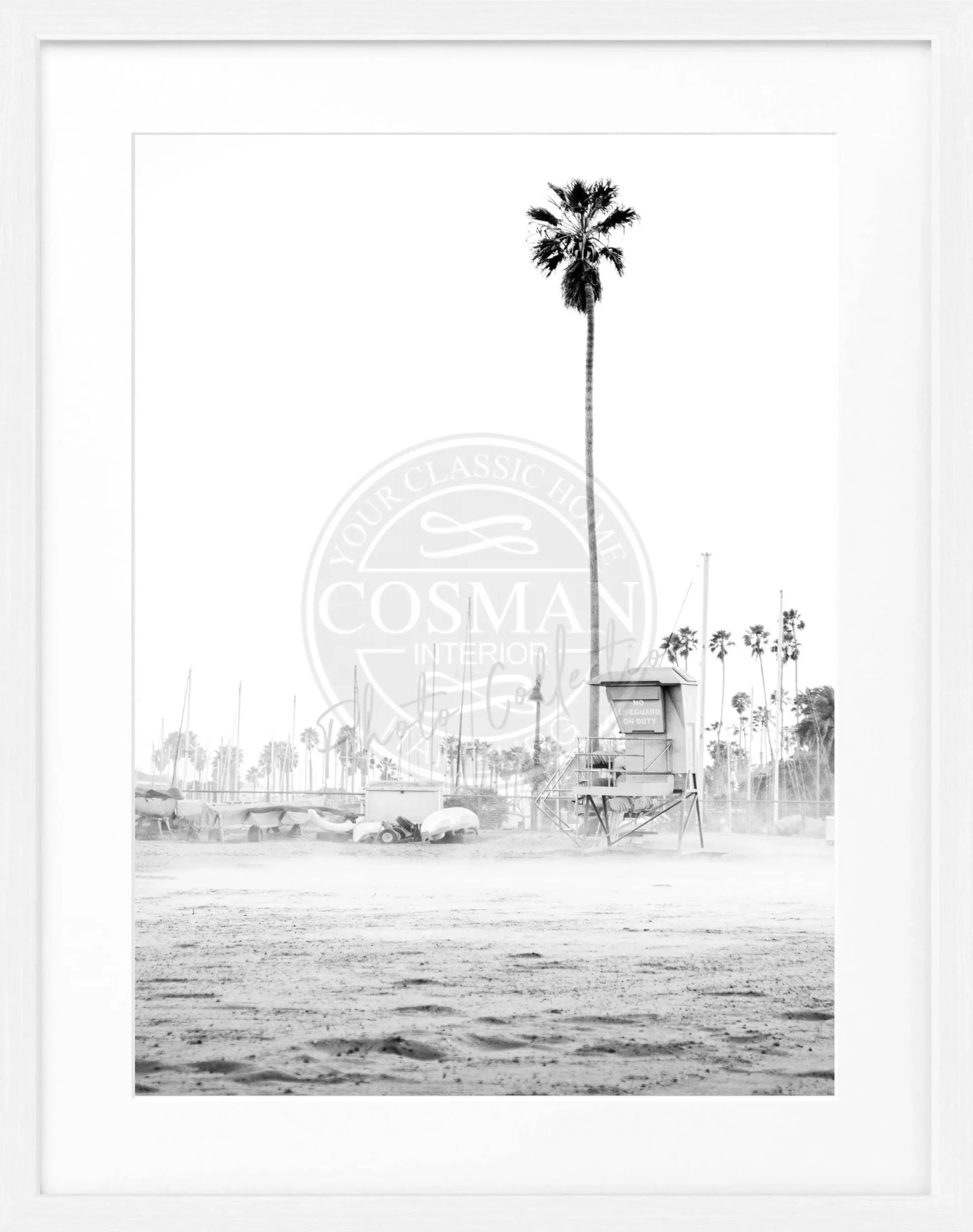 Schwarz-weiß Poster mit Rahmen, Kalifornien Santa Barbara Beach, von Cosman-Photocollection, 25x31 cm, Wanddekoration