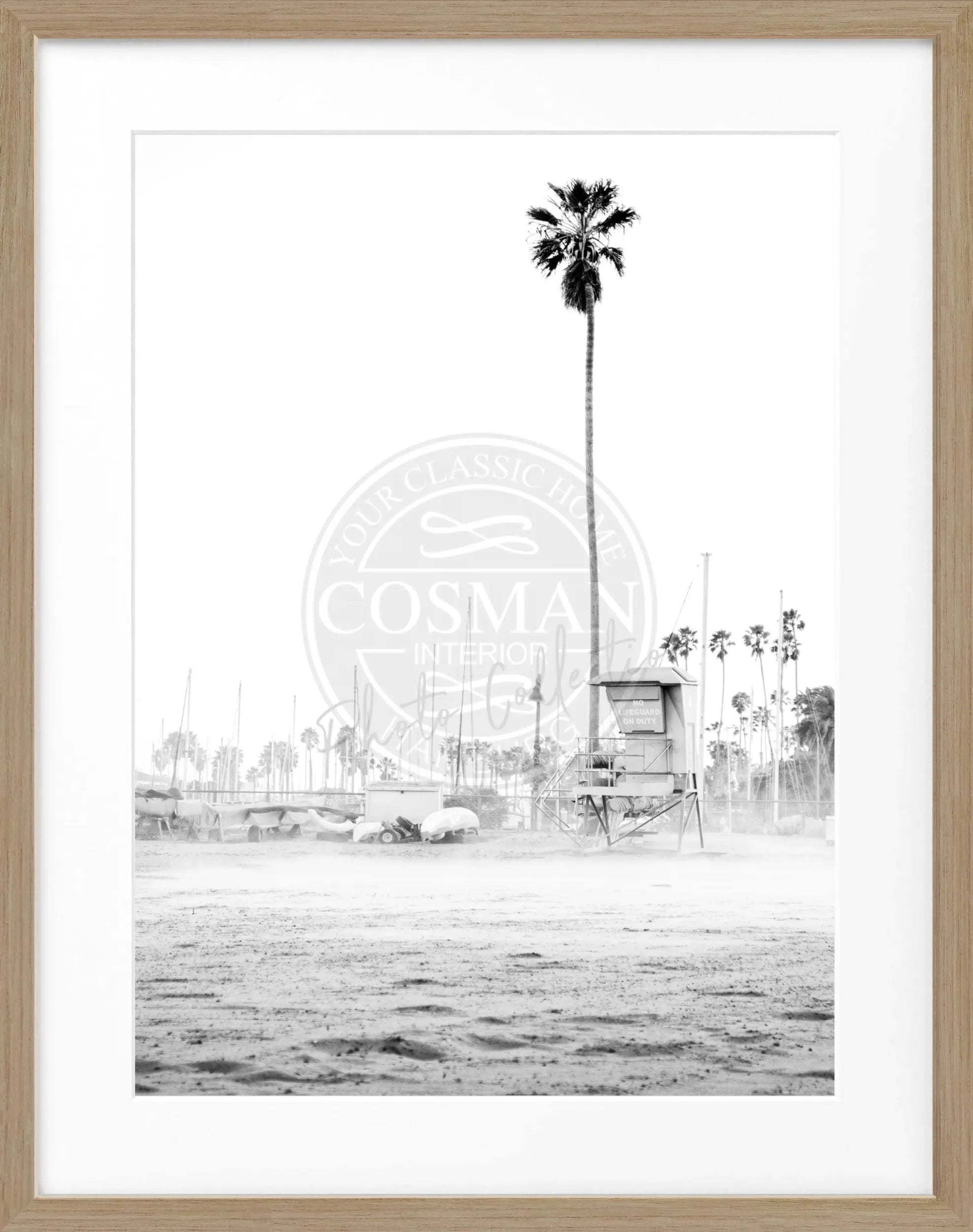 Schwarz-weiß Poster mit Rahmen, Kalifornien Santa Barbara Beach, von Cosman-Photocollection, 25x31 cm, Meereskulisse