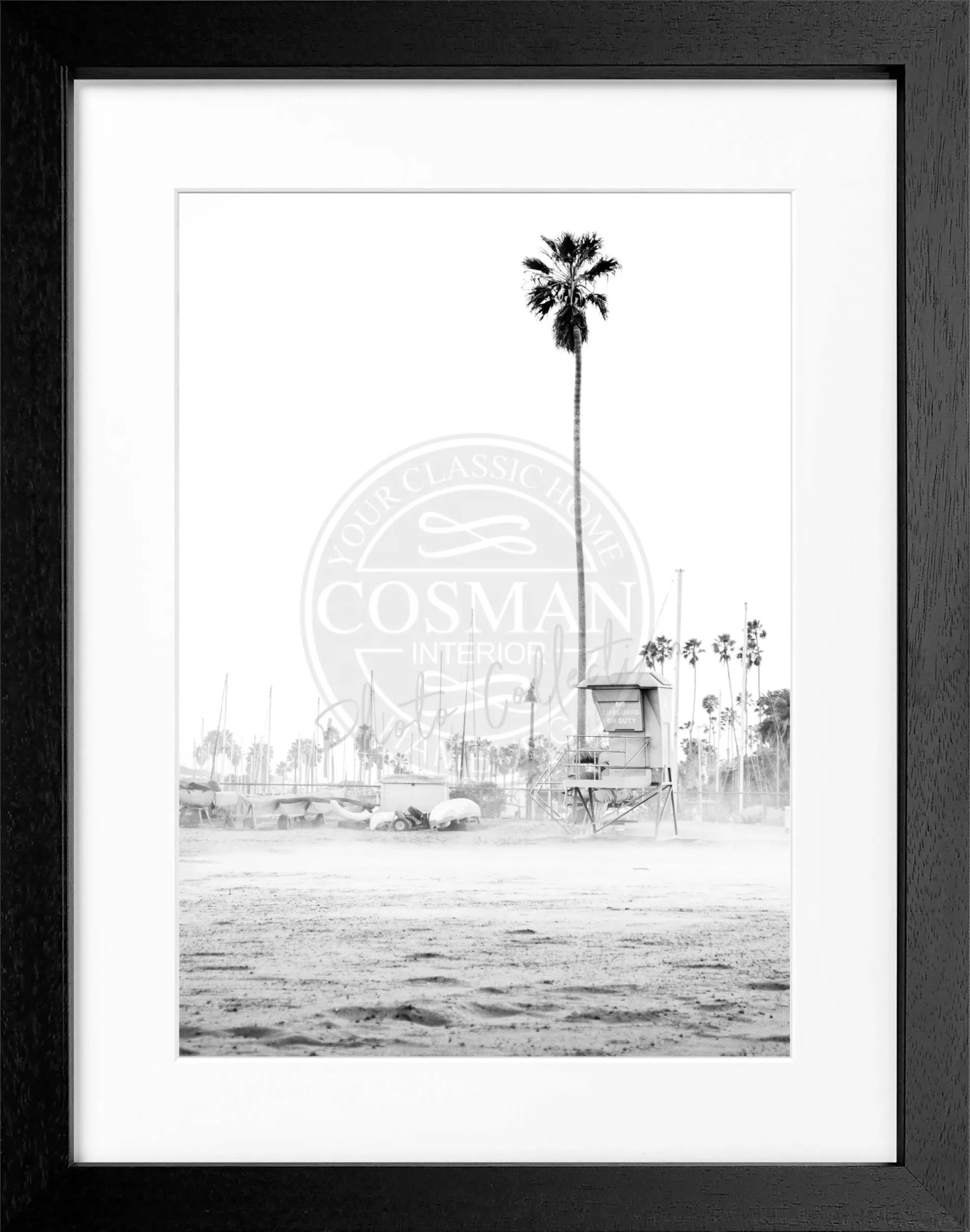 Schwarz-weiß Poster mit Rahmen von Cosman-Photocollection, Kalifornien Santa Barbara Beach, 25x31cm, kunstvolles Meeresmotiv
