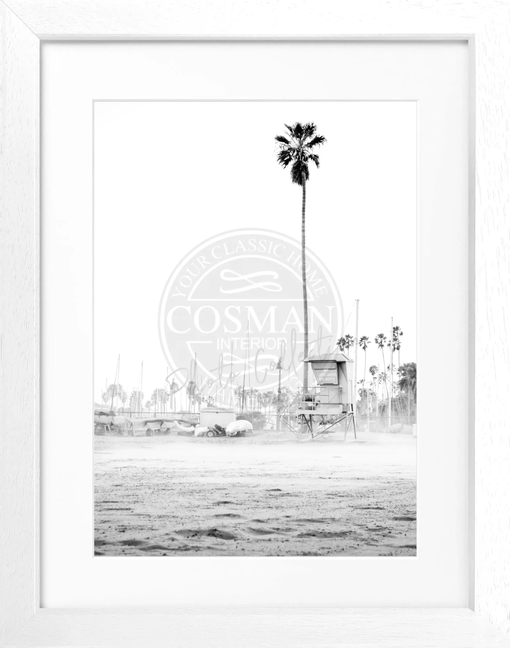 Schwarz-weiß Poster mit Rahmen, Kalifornien Santa Barbara Beach Motiv, 25x31 cm, von Cosman-Photocollection