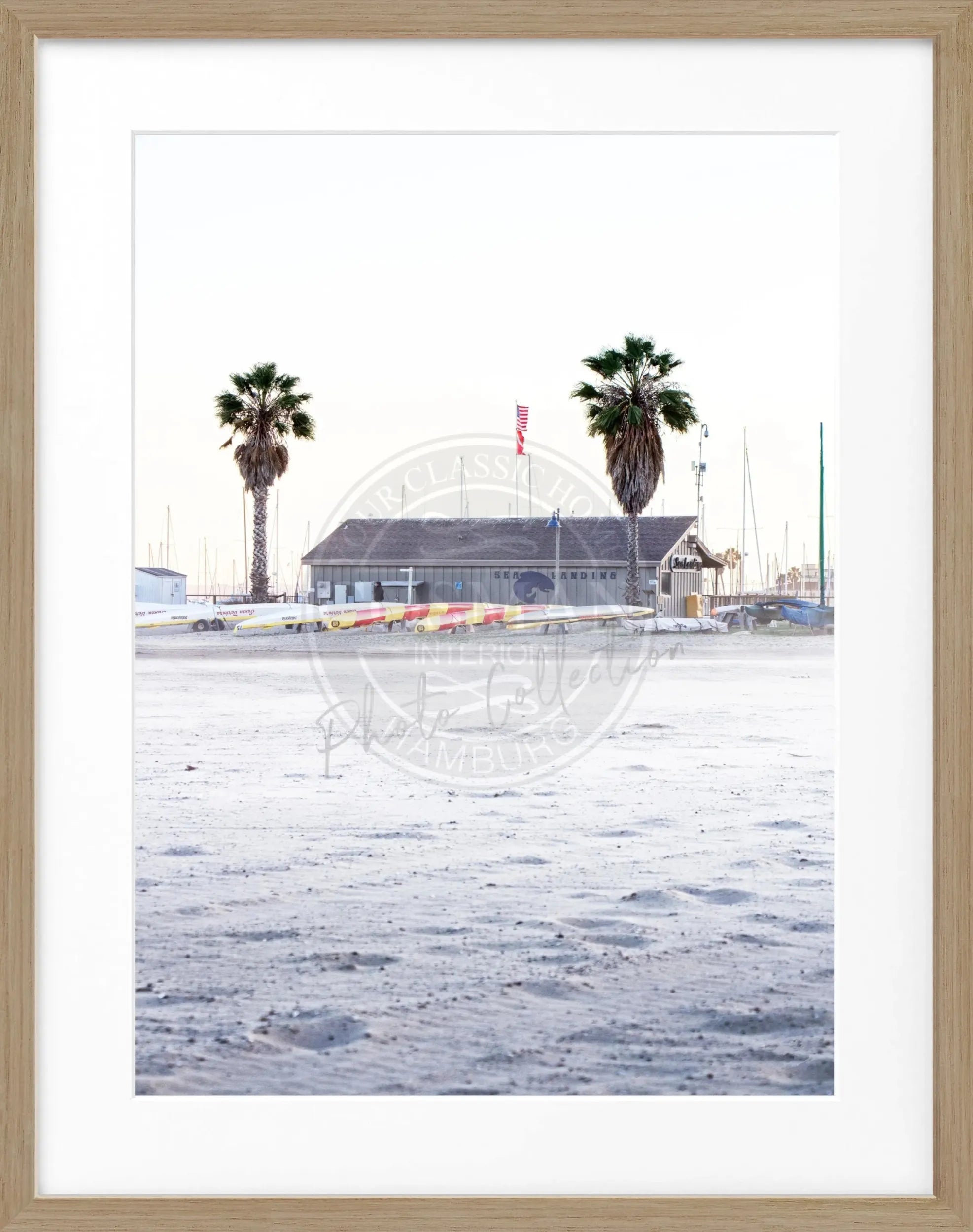Schwarz-weiß Poster mit Rahmen, Kalifornien Santa Barbara Beach, von Cosman-Photocollection, 25x31 cm, dekoratives Wandbild