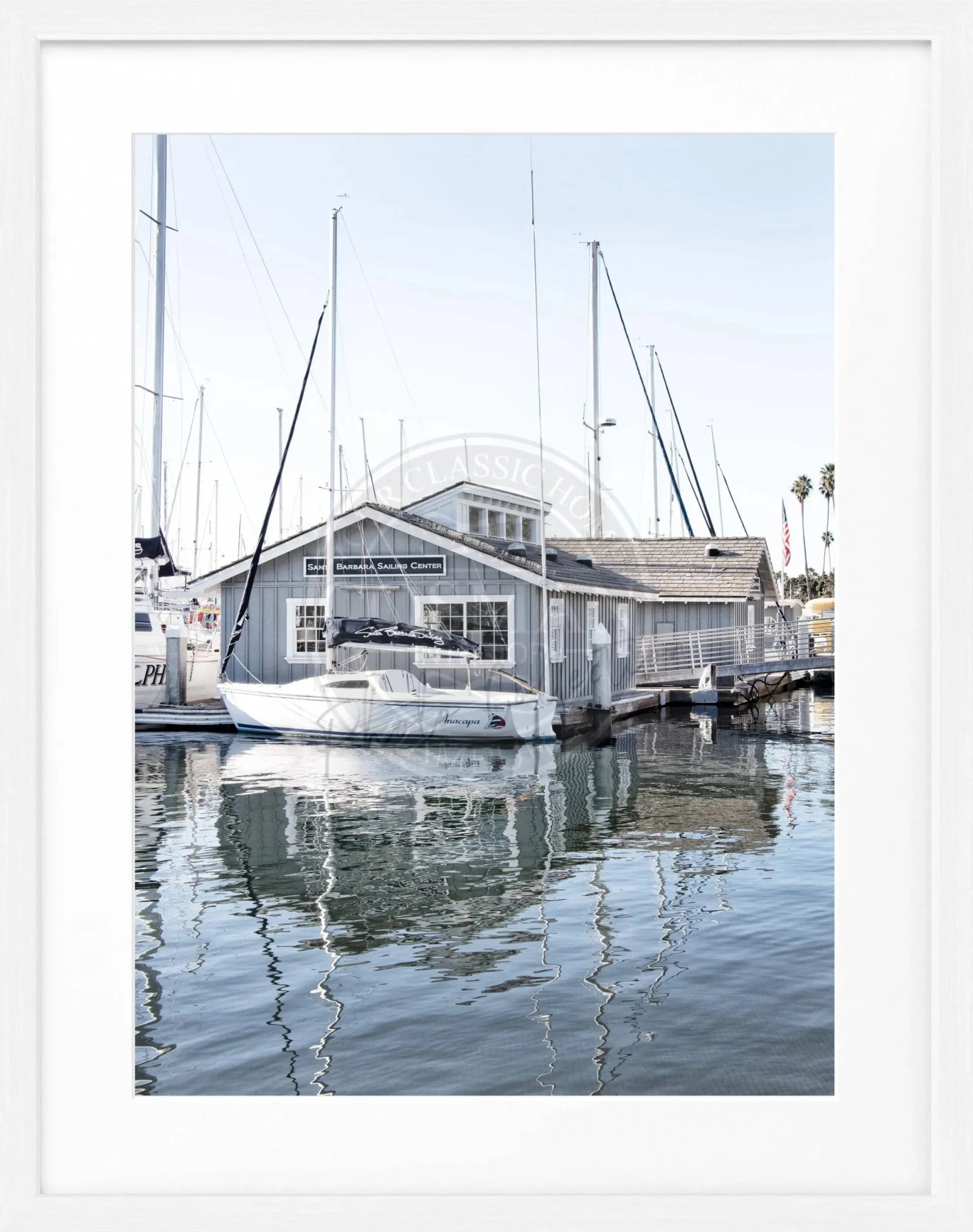 Schwarz-weiß Poster mit Rahmen, Kalifornien Santa Barbara, Bootshaus Motiv, von Cosman-Photocollection, 25x31 cm