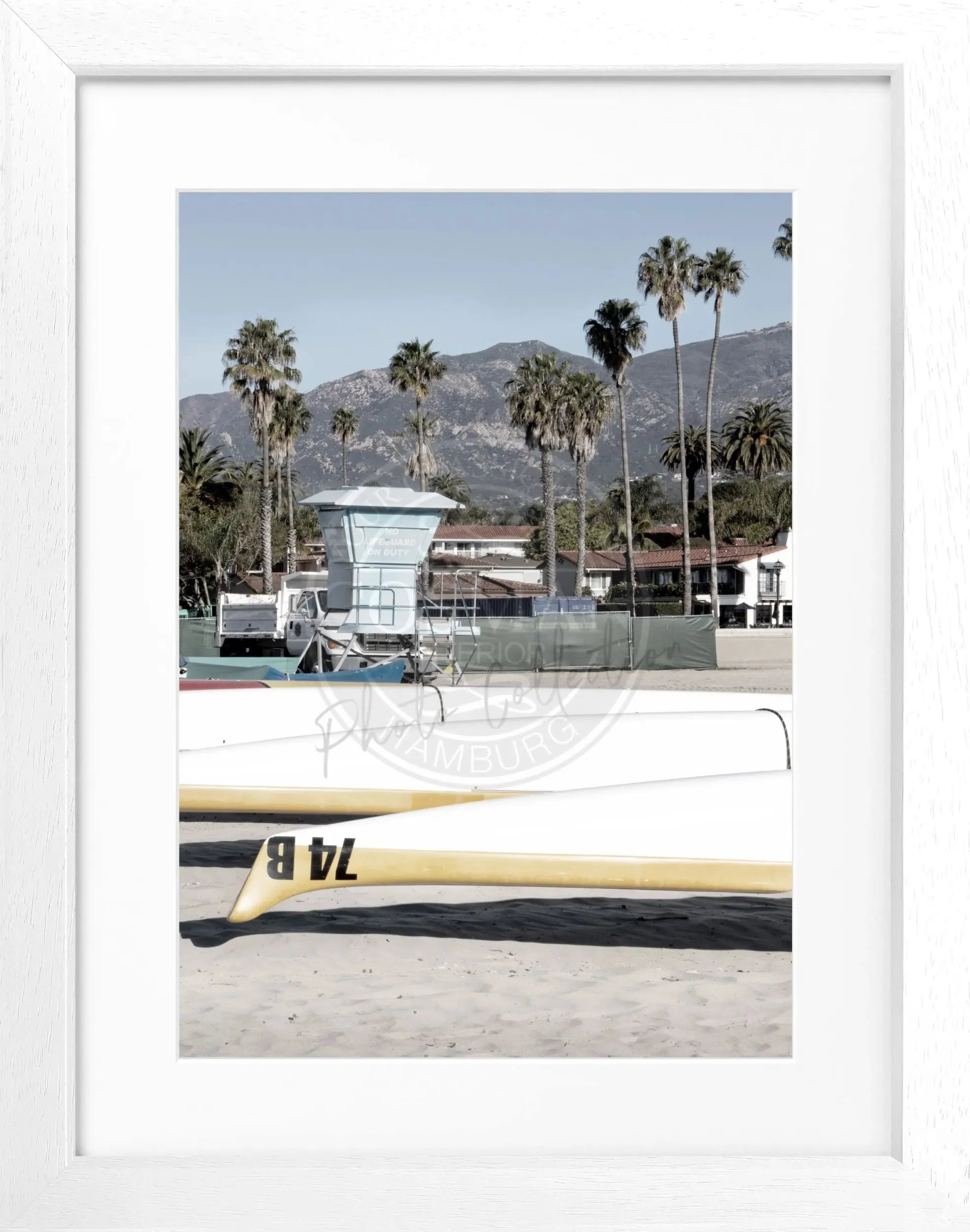 Schwarz-weiß Poster von Kalifornien Santa Barbara mit Rahmen, 25x31 cm, von Cosman-Photocollection, dekoratives Wandbild