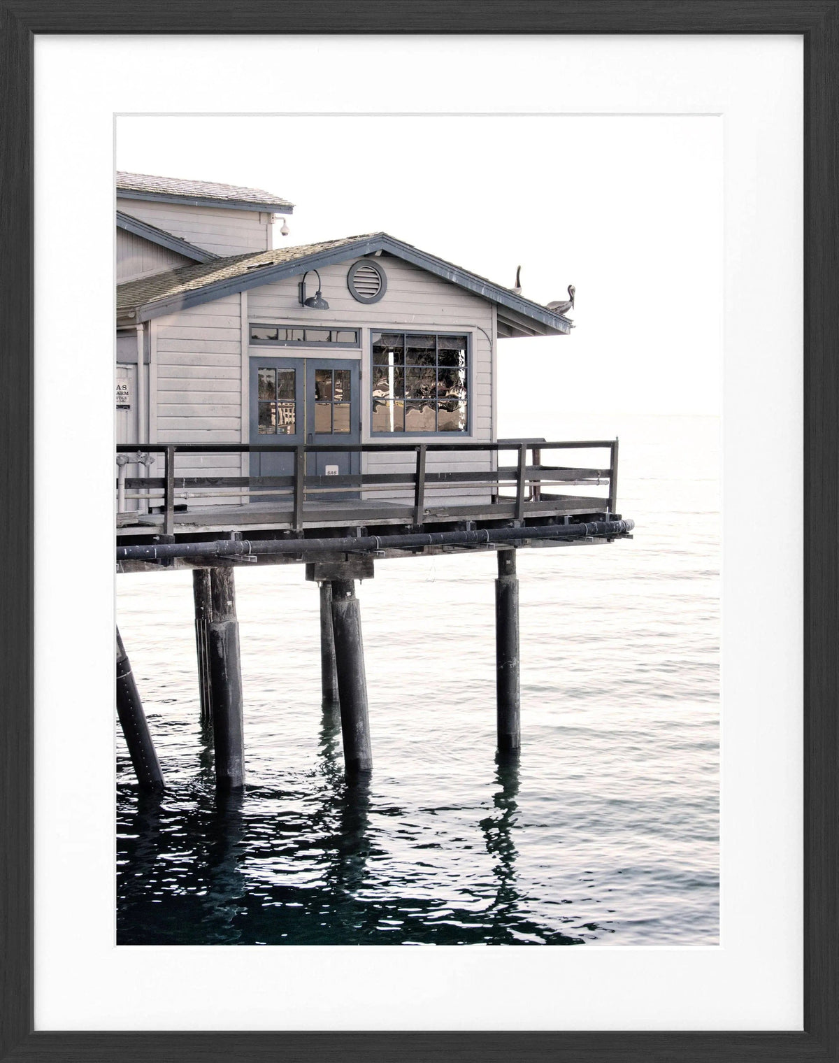 Schwarzweiß-Poster mit Rahmen von Cosman-Photocollection, Kalifornien Santa Barbara Pier, 25x31cm, elegantes Wandbild