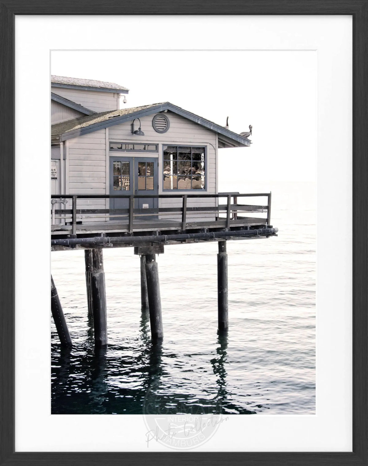 Schwarzweiß-Poster mit Rahmen von Cosman-Photocollection, Kalifornien Santa Barbara Pier, 25x31cm, elegantes Wandbild