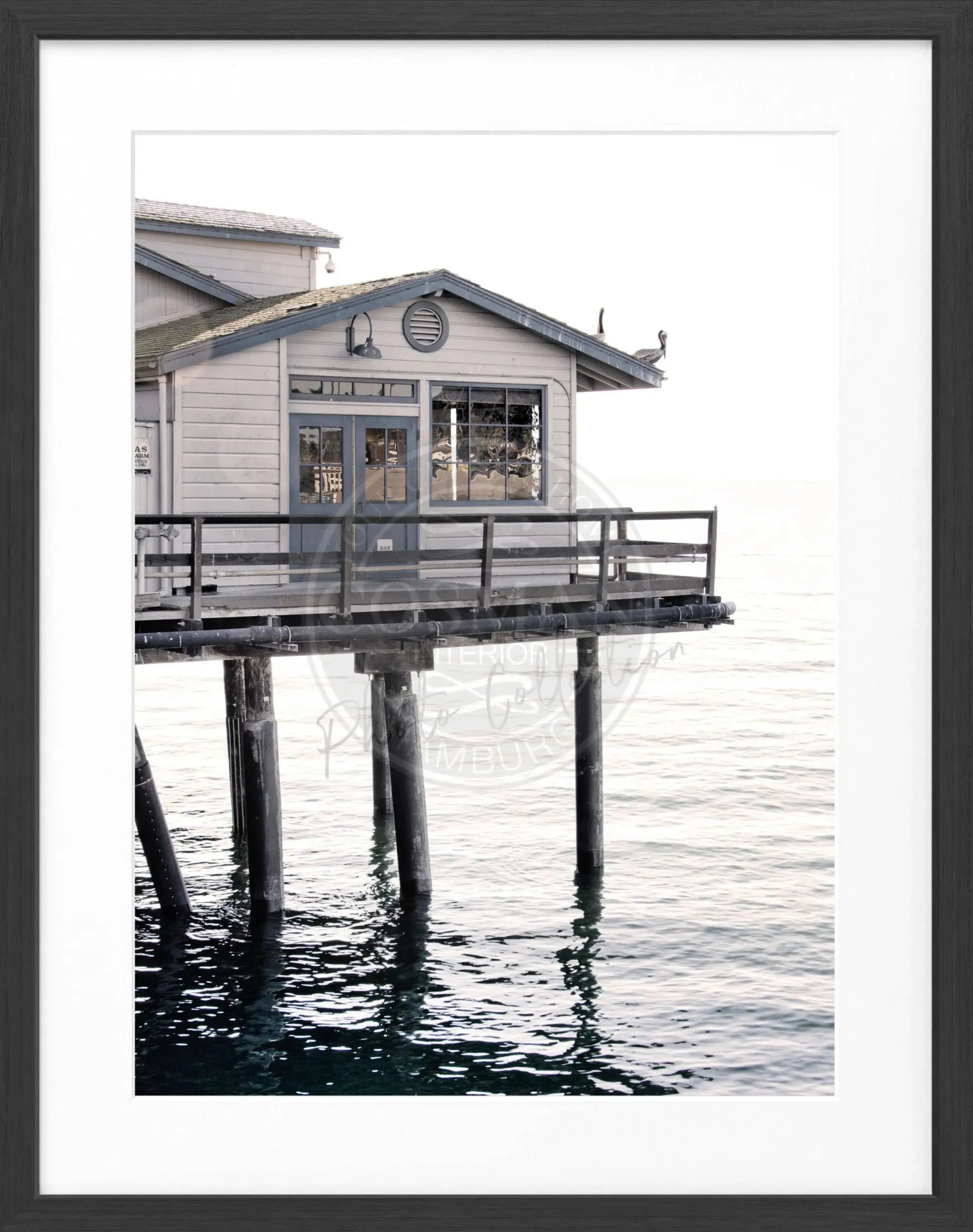 Schwarzweiß-Poster mit Rahmen von Cosman-Photocollection, Kalifornien Santa Barbara Pier, 25x31cm, elegantes Wandbild