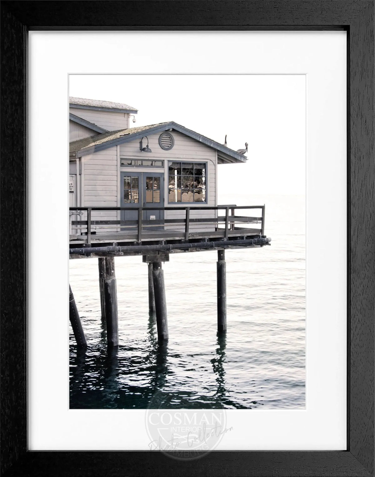 Schwarz-weiß Poster mit Rahmen von Cosman-Photocollection, Kalifornien Santa Barbara Pier, 25x31 cm, Kunstfotografie