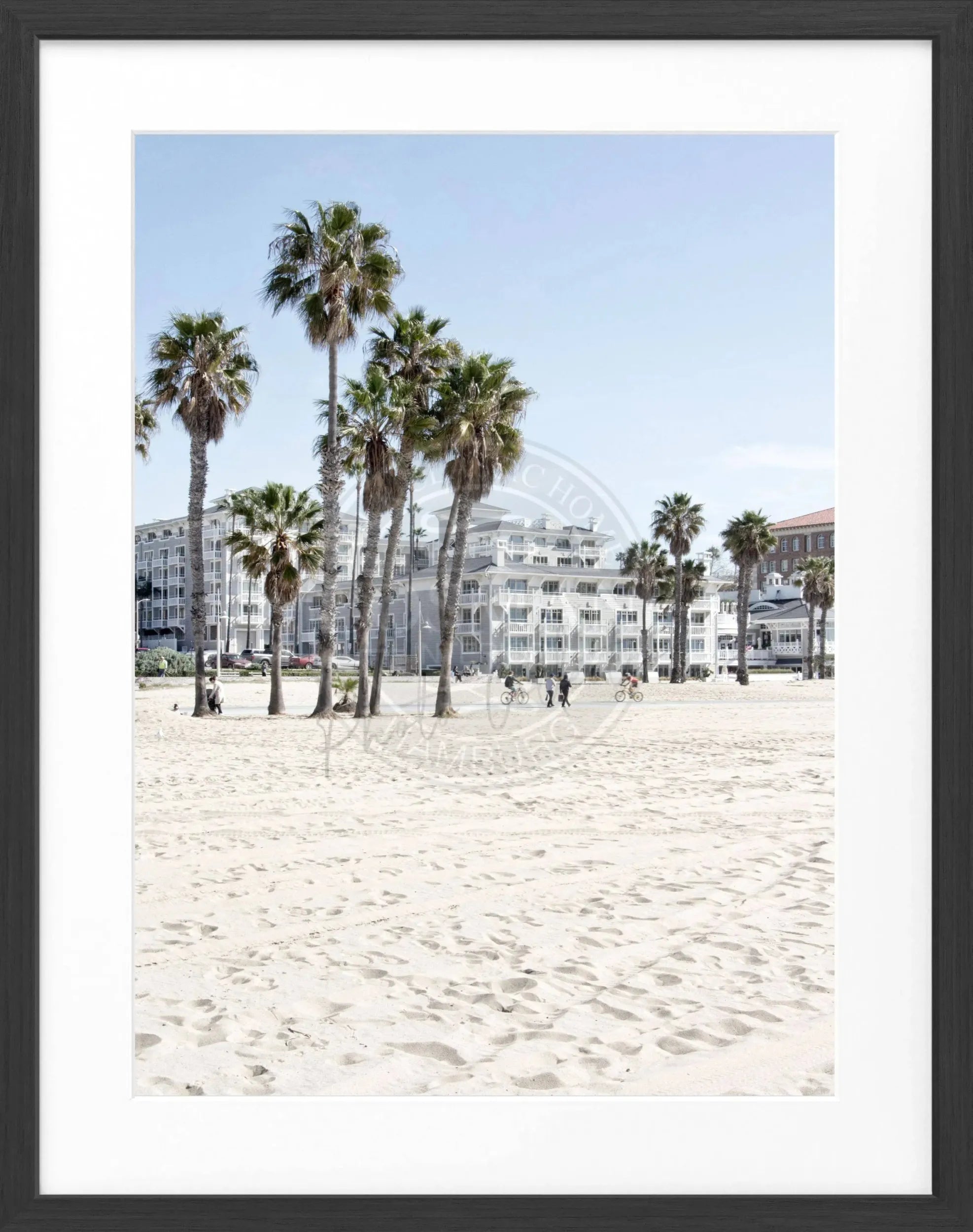 Schwarz-weiß Poster mit Rahmen von Cosman-Photocollection, Kalifornien Santa Monica Beach, 25x31 cm, Strandmotiv