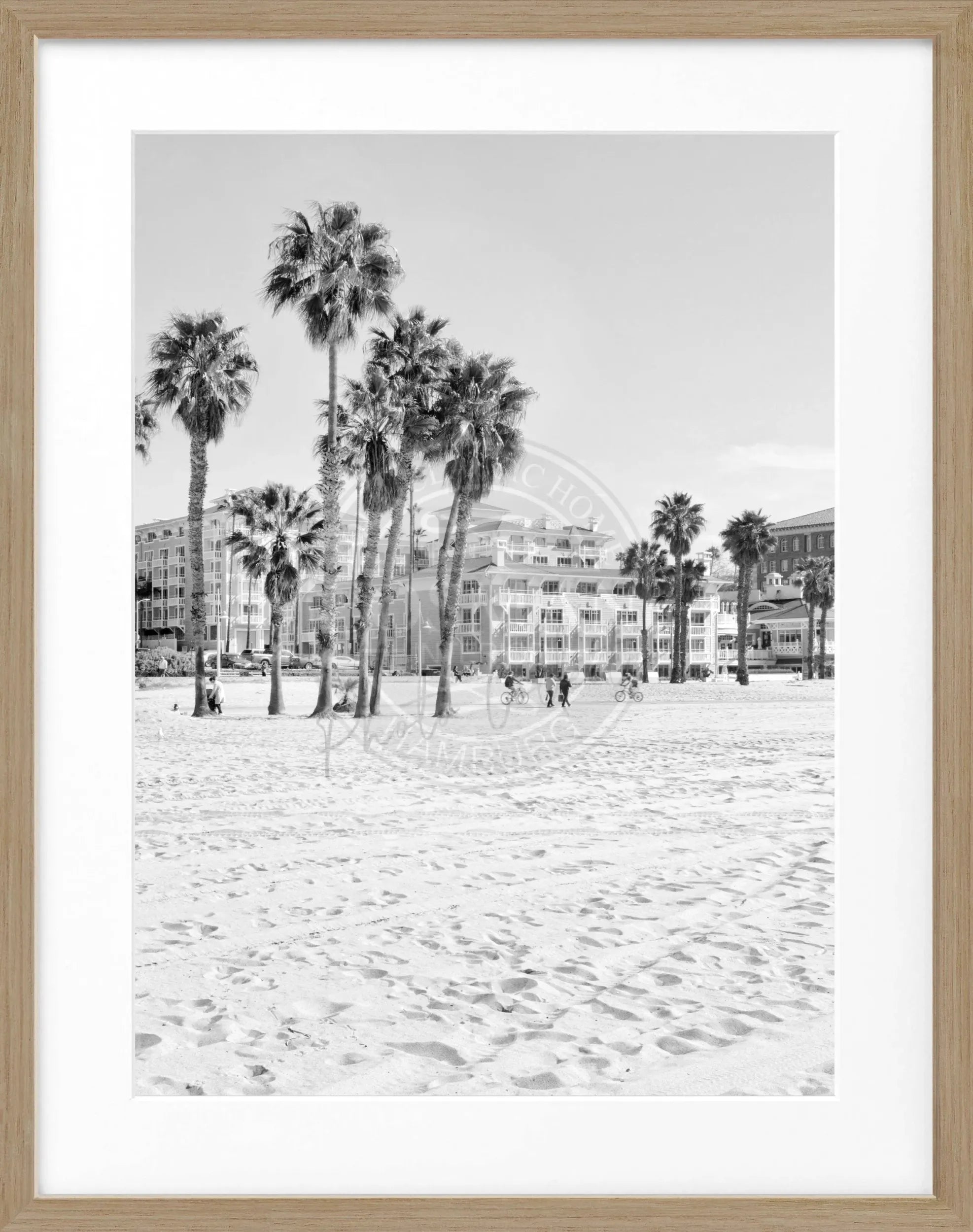 Schwarz-weiß Poster mit Rahmen, Kalifornien Santa Monica Beach, von Cosman-Photocollection, 25x31 cm, atmosphärisches Strandmotiv
