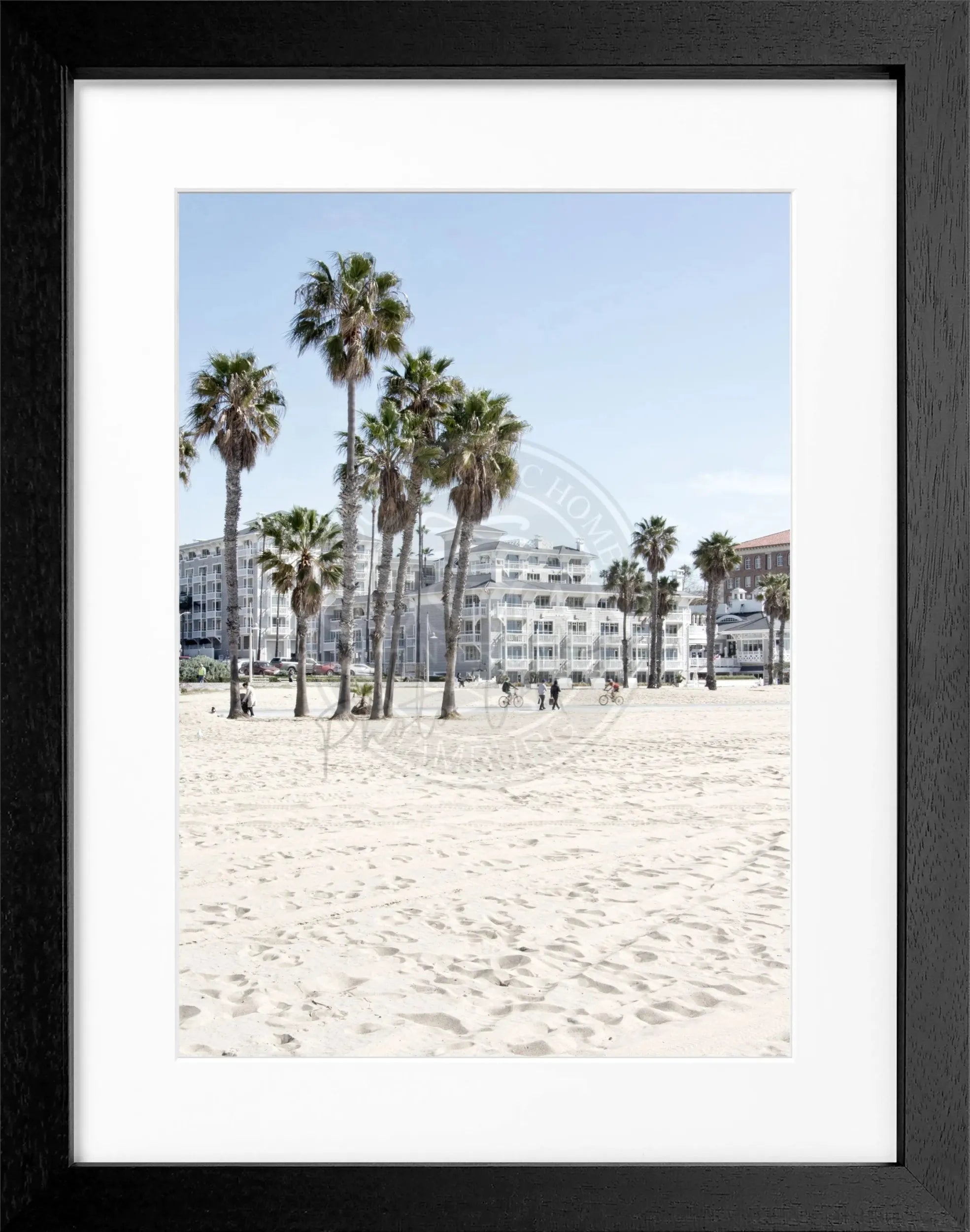 Schwarz-weiß Poster mit Rahmen von Cosman-Photocollection, Kalifornien Santa Monica Beach, Motiv 25x31 cm, Wanddekoration