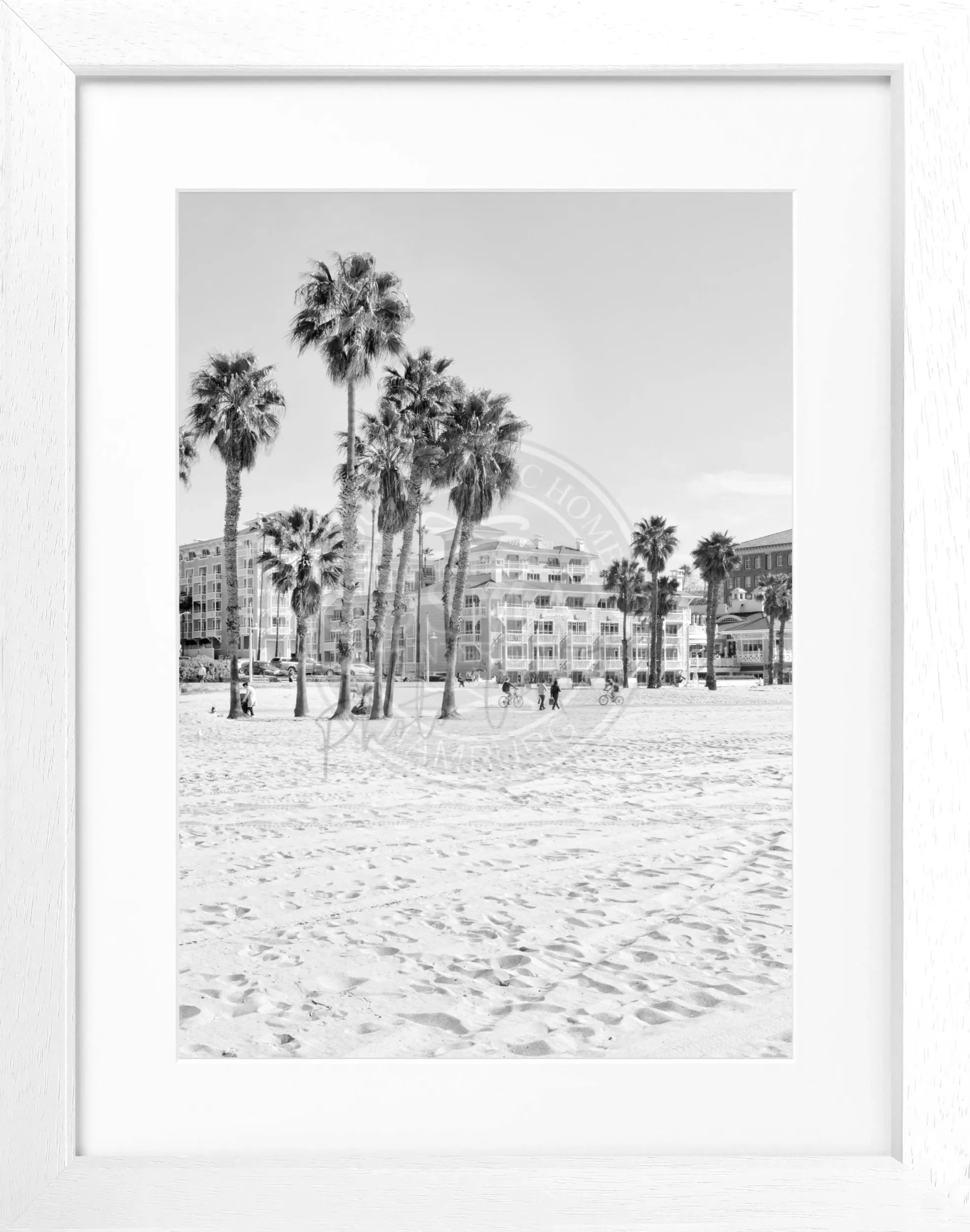 Schwarz-weiß Poster mit Rahmen, Kalifornien Santa Monica Beach, von Cosman-Photocollection, Motiv 25x31 cm