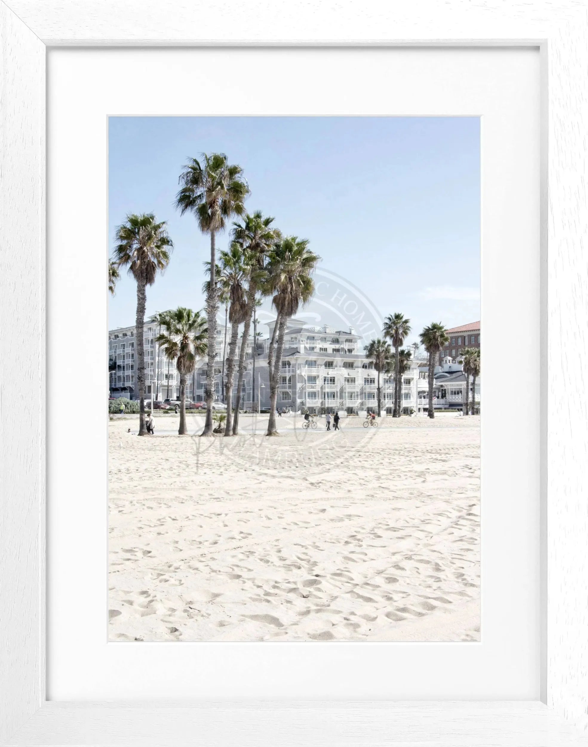 Schwarz-weiß Poster mit Rahmen von Cosman-Photocollection, Kalifornien Santa Monica Beach, 25x31 cm, Wanddekoration