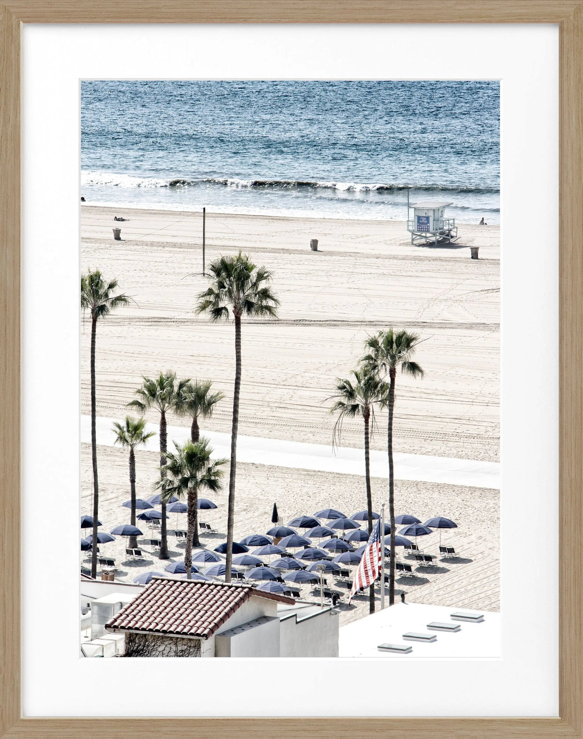 Schwarz-weiß Poster mit Rahmen von Cosman-Photocollection, Kalifornien Santa Monica Beach, 25x31 cm, Wanddekoration