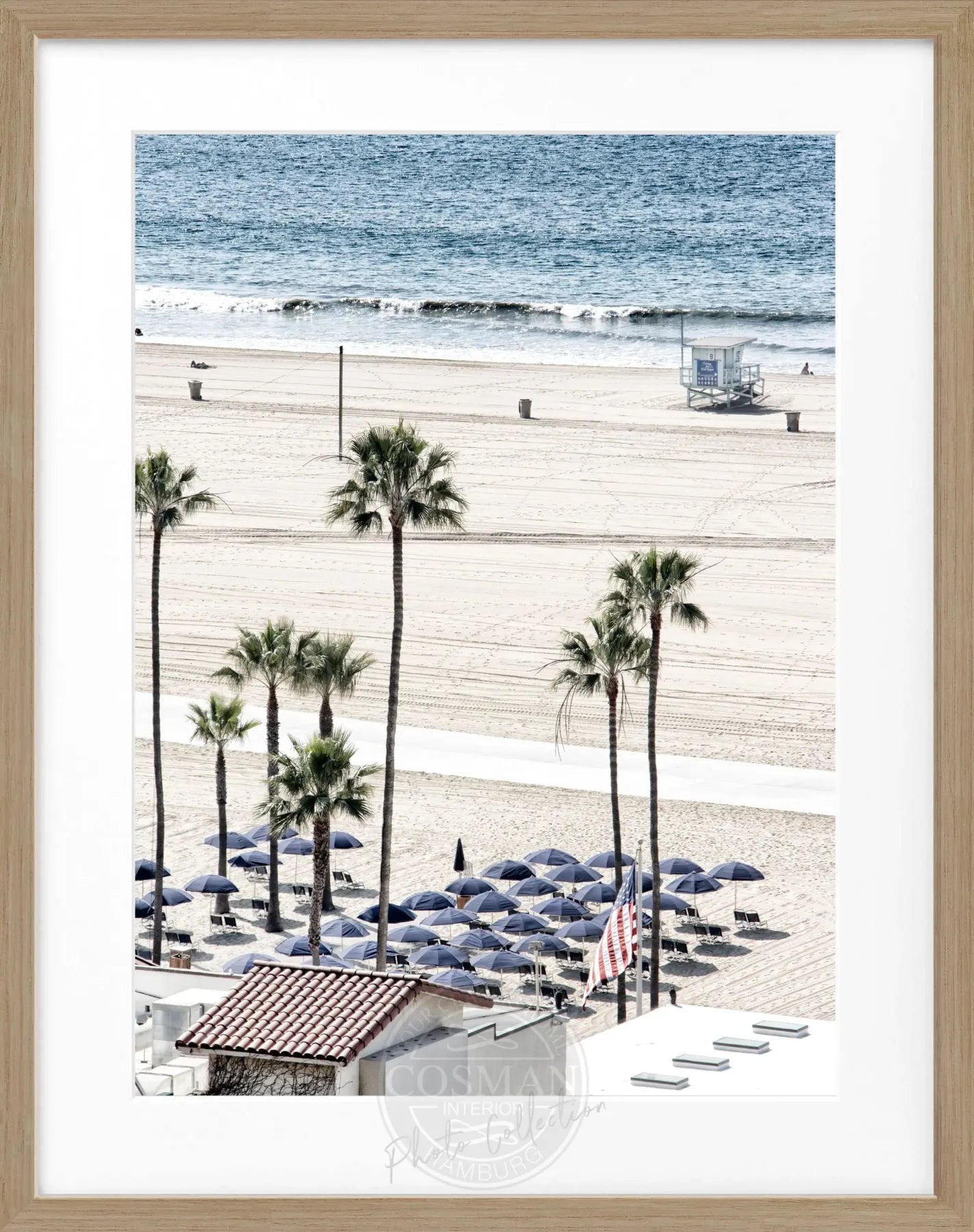 Schwarz-weiß Poster mit Rahmen von Cosman-Photocollection, Kalifornien Santa Monica Beach, 25x31 cm, Wanddekoration