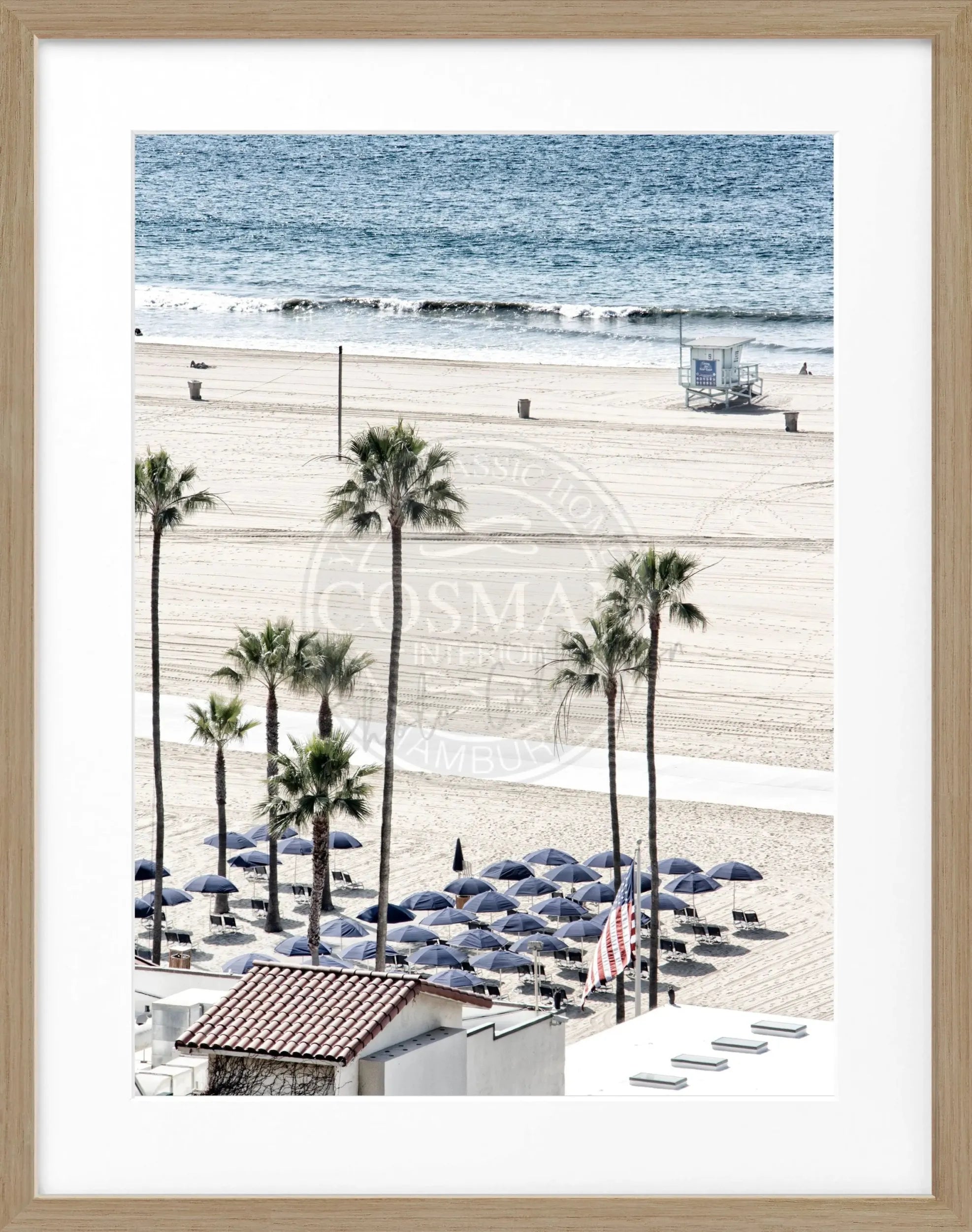 Schwarz-weiß Poster mit Rahmen von Cosman-Photocollection, Kalifornien Santa Monica Beach, 25x31 cm, Wanddekoration