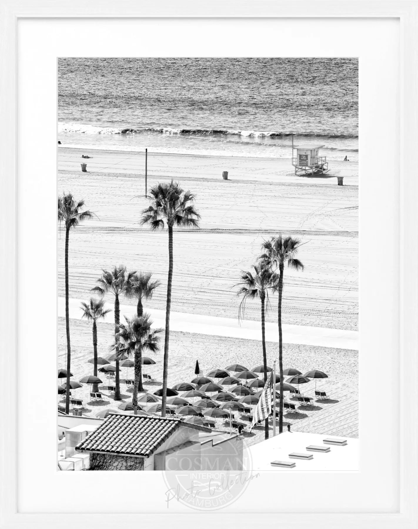 Schwarz-weiß Poster mit Rahmen von Cosman-Photocollection, Santa Monica Beach Kalifornien, Motiv 25x31 cm