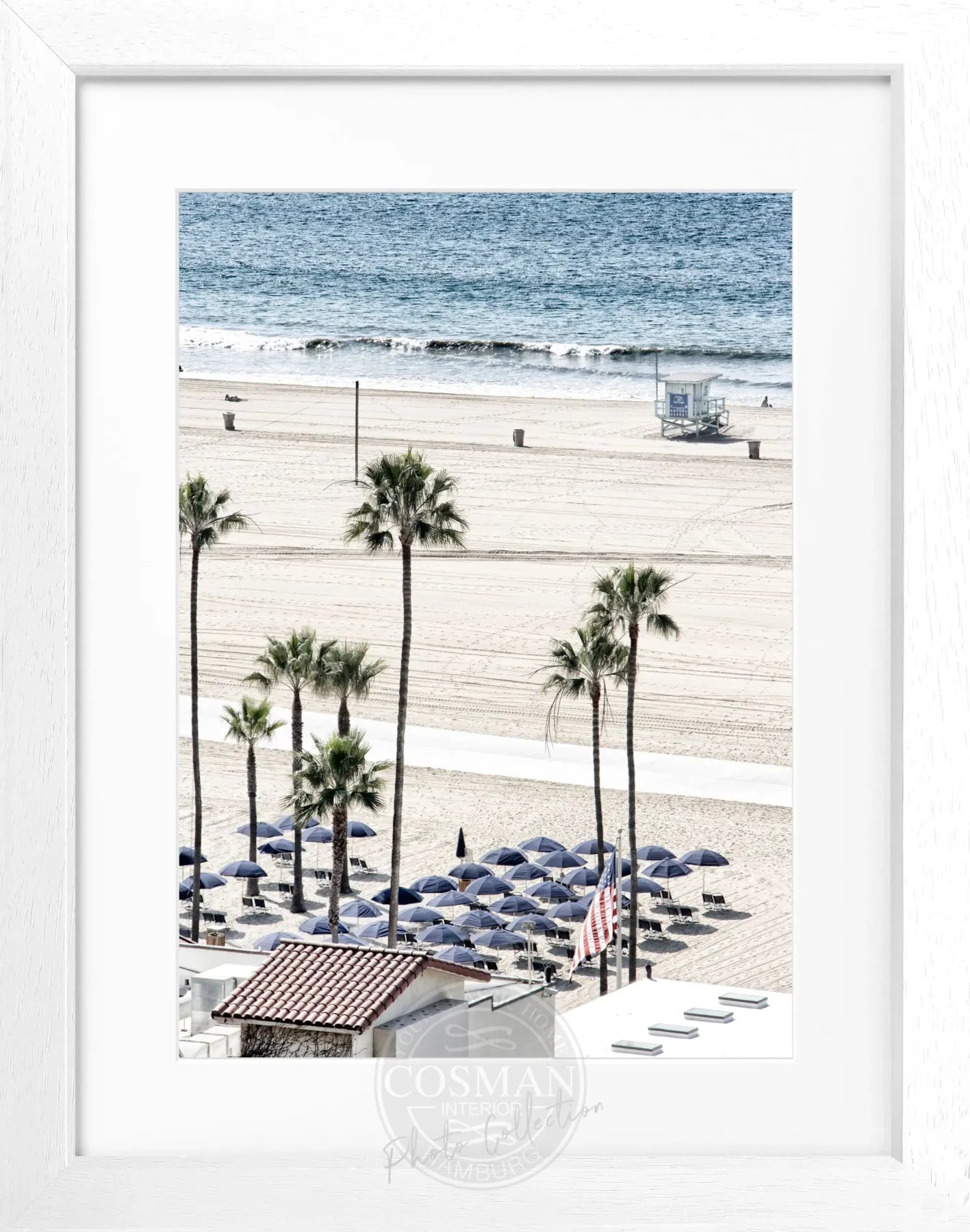 Schwarz-weiß Poster mit Rahmen von Cosman-Photocollection, Kalifornien Santa Monica Beach, 25x31 cm, modernes Wandbild