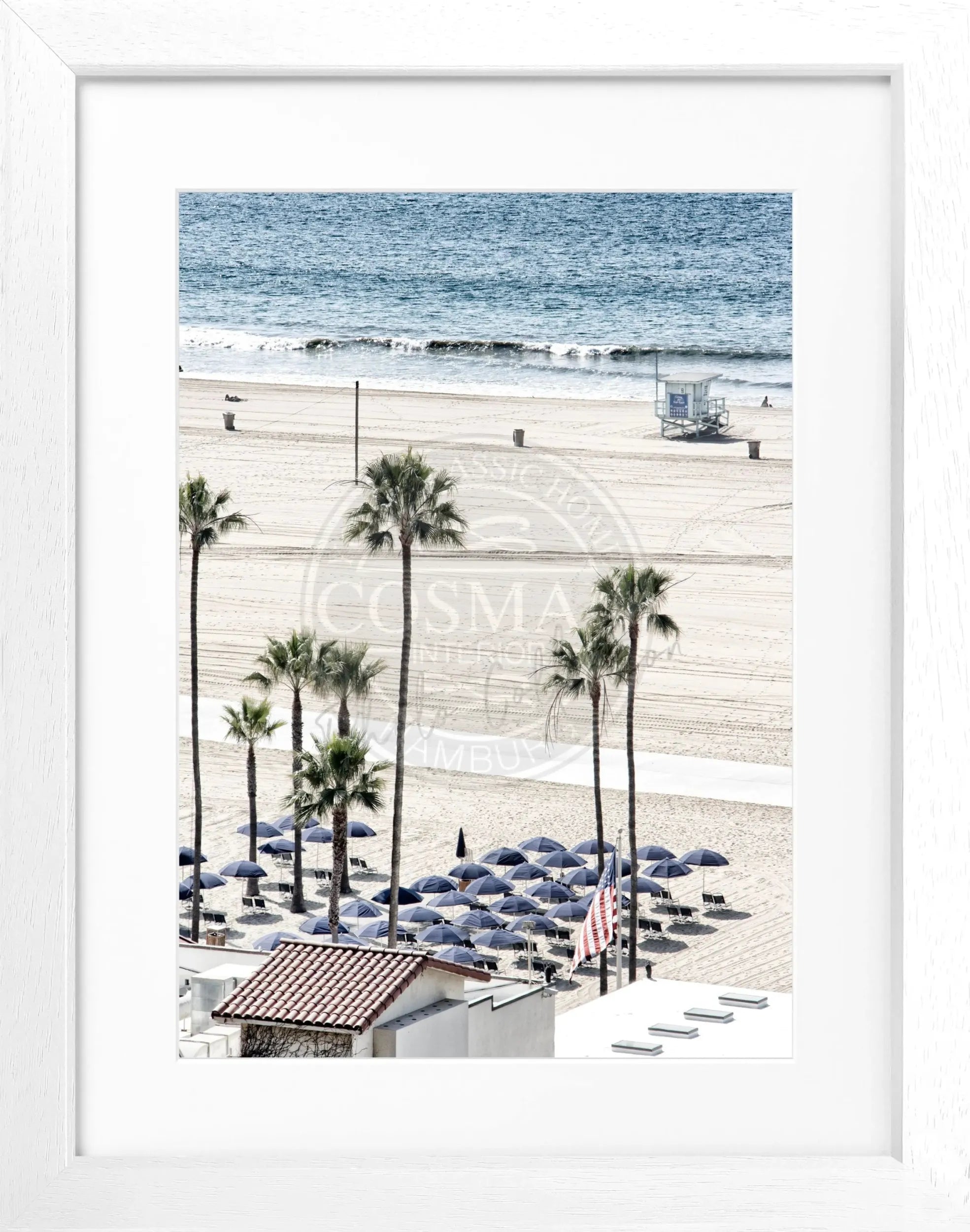 Schwarz-weiß Poster mit Rahmen von Cosman-Photocollection, Kalifornien Santa Monica Beach, 25x31 cm, modernes Wandbild