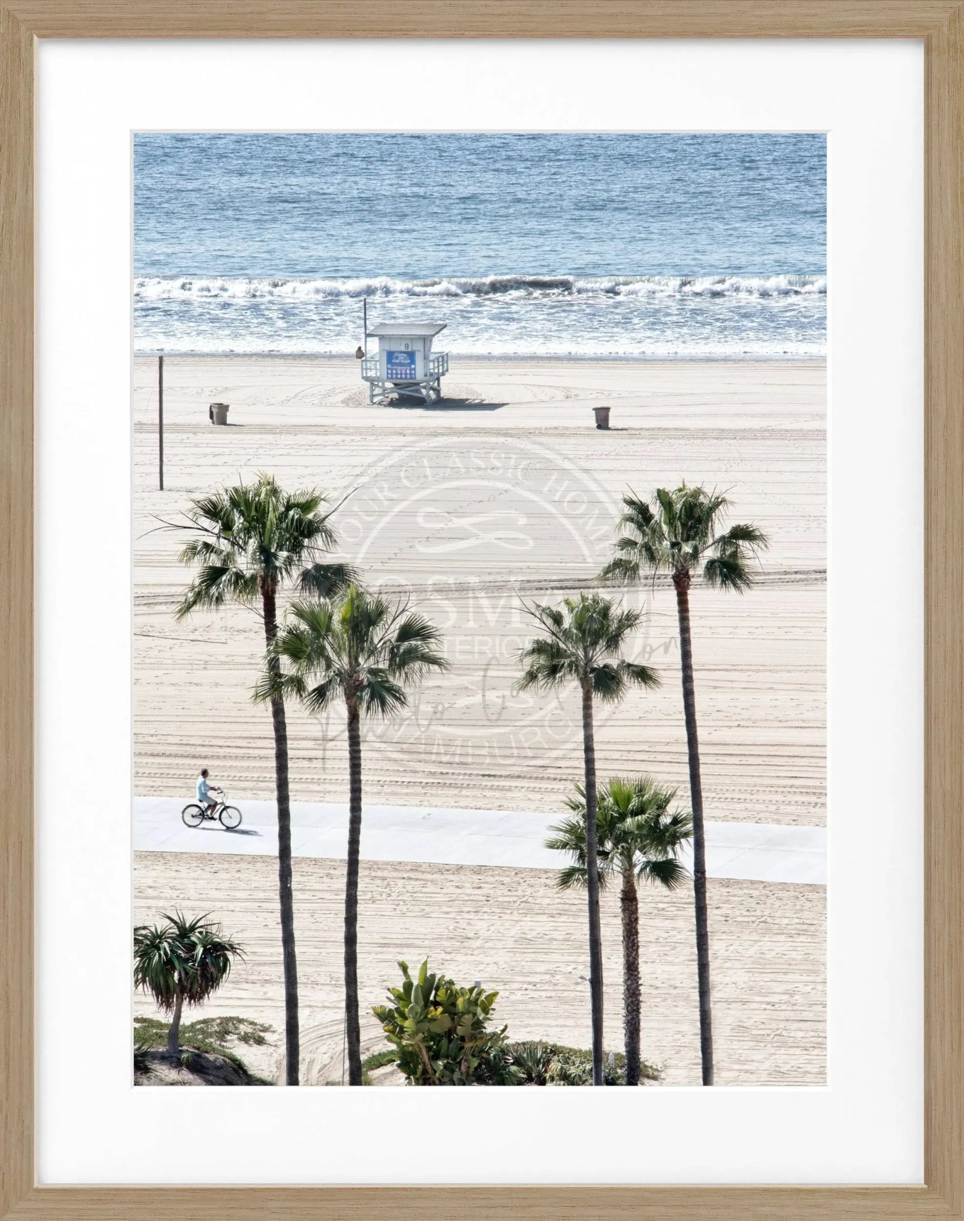Schwarz-weiß Poster mit Rahmen von Cosman-Photocollection, Kalifornien Santa Monica Beach, 25x31 cm, Wanddekoration
