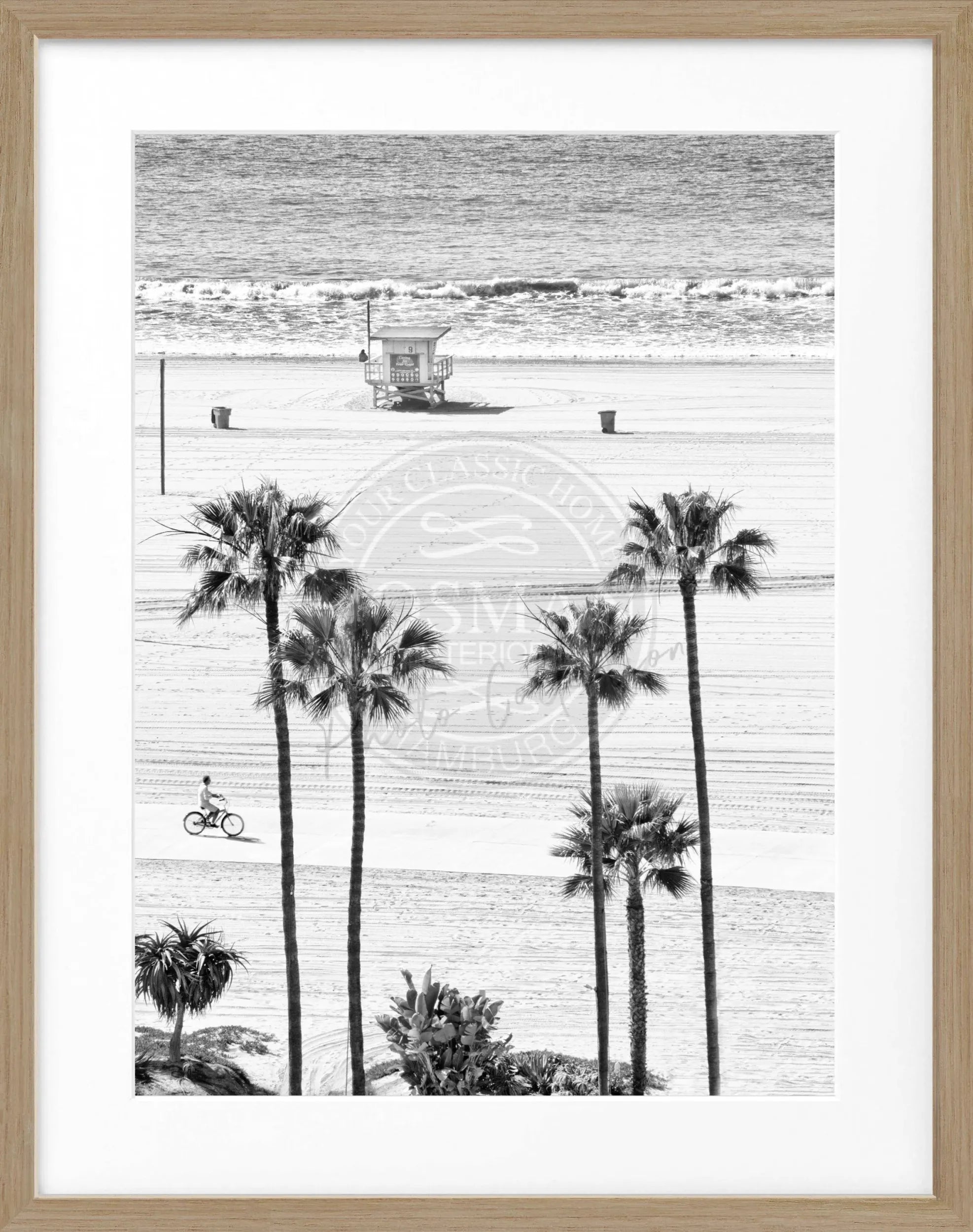Schwarz-weiß Poster mit Rahmen, Kalifornien Santa Monica Beach Motiv, 25x31 cm, von Cosman-Photocollection