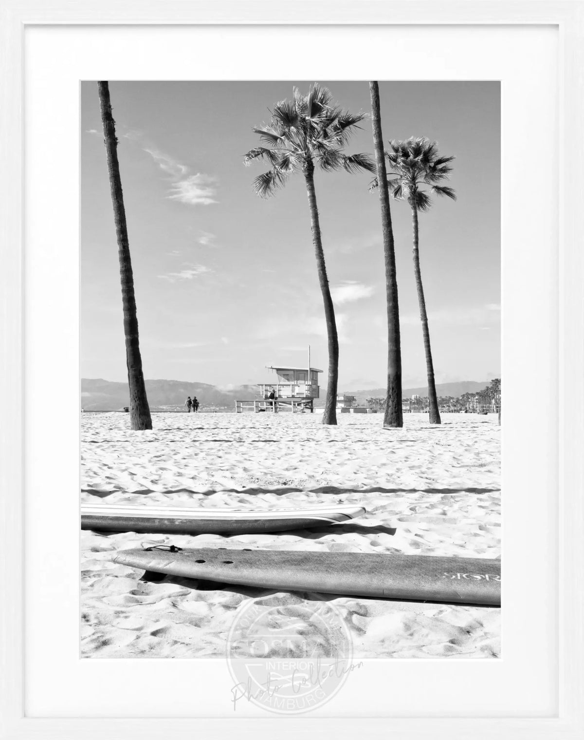 Schwarz-weiß Poster mit Rahmen, Kalifornien Venice Beach Motiv, 25x31cm, von Cosman-Photocollection