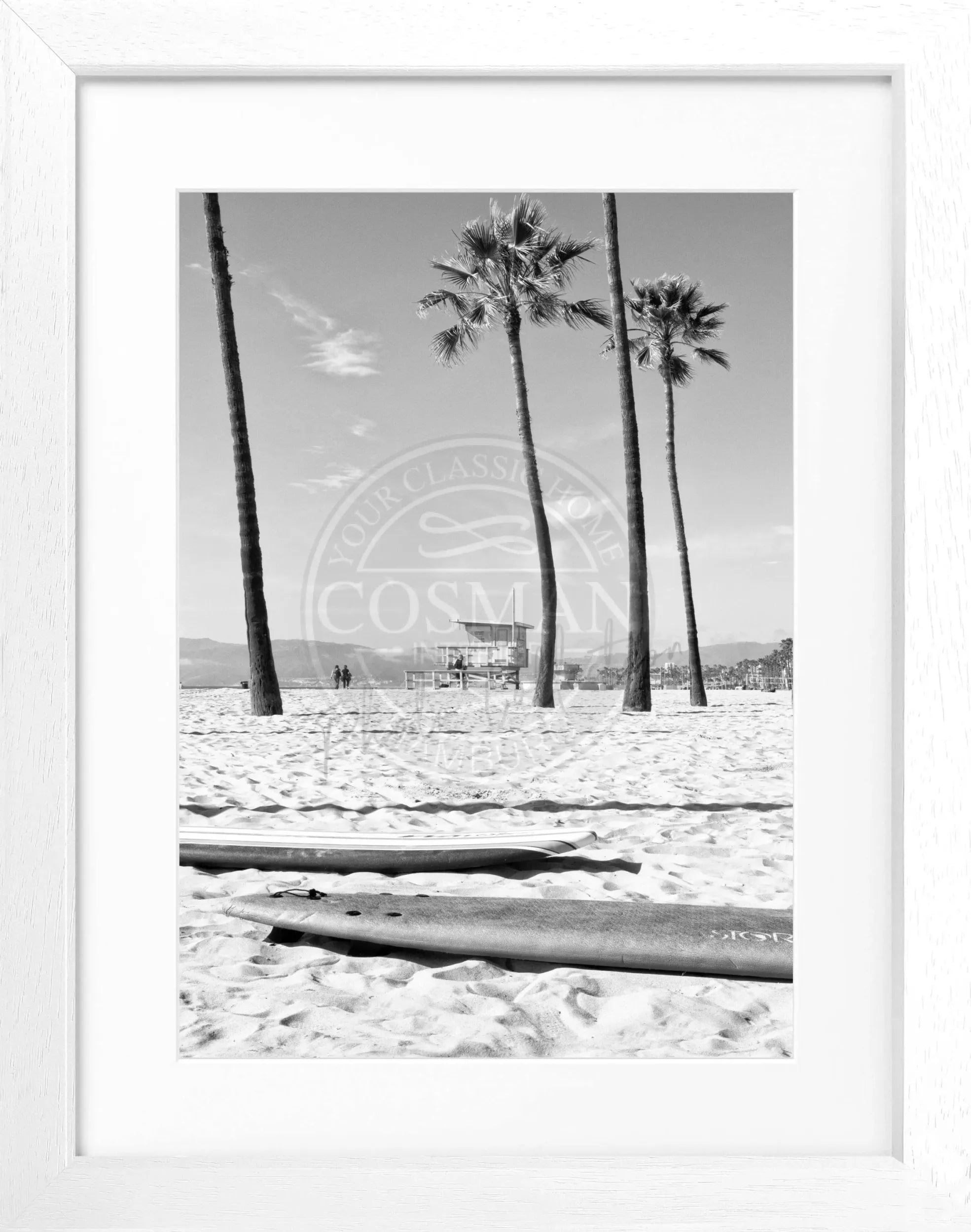 Schwarz-weiß Poster mit Rahmen von Cosman-Photocollection, Kalifornien Venice Beach, 25x31 cm, modernes Wandbild