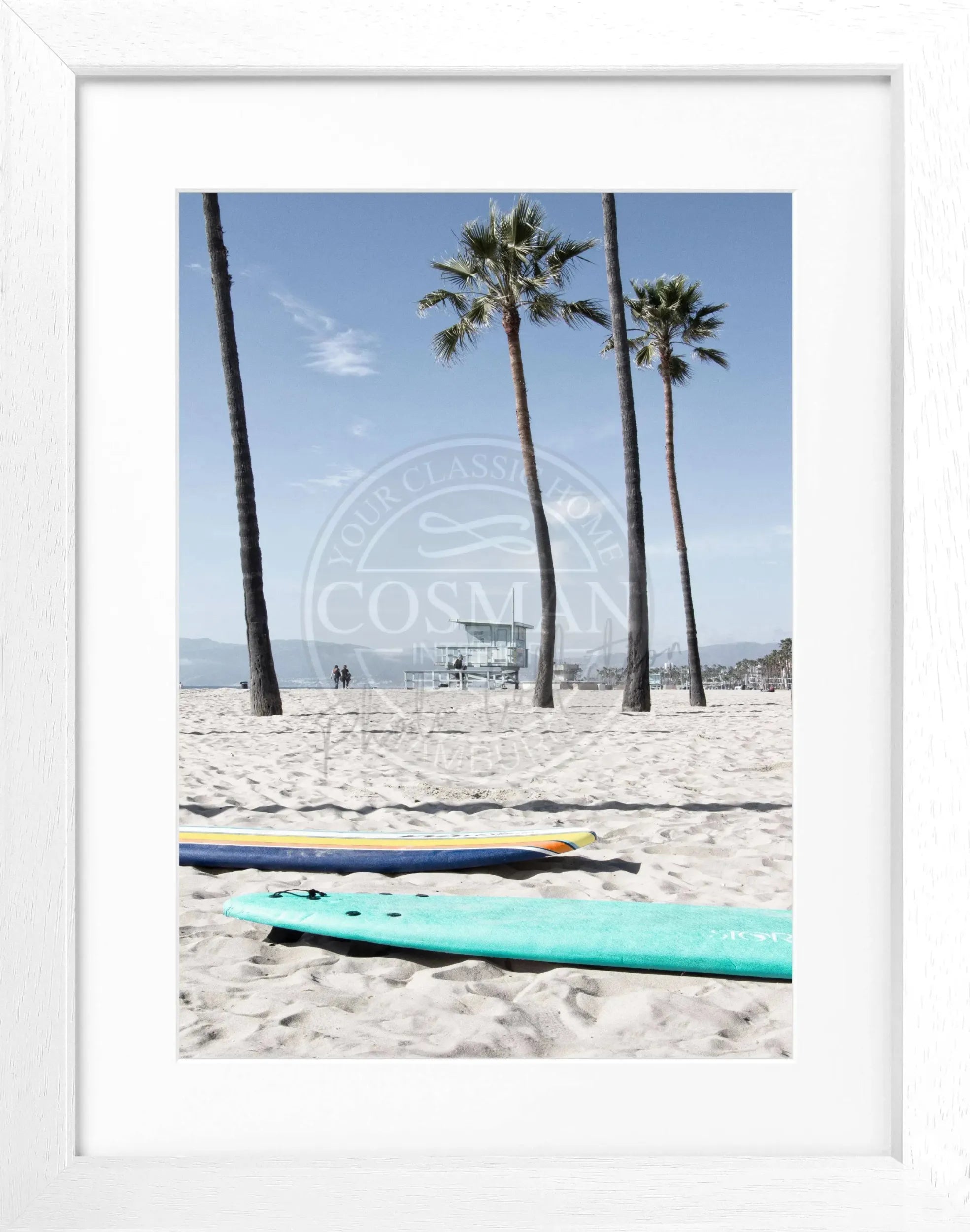 Schwarz-weiß Poster mit Rahmen, Kalifornien Venice Beach Motiv, 25x31 cm, von Cosman-Photocollection
