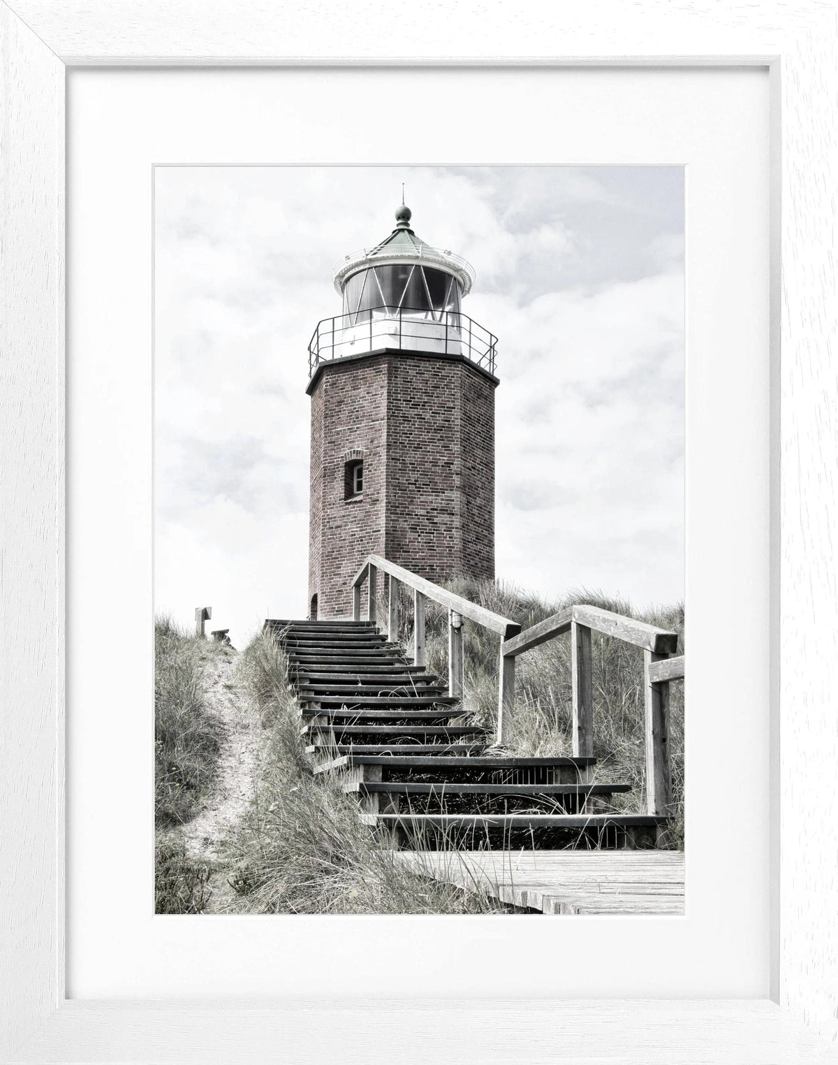 Schwarz-weiß Poster mit Rahmen, Leuchtturm Sylt am Roten Kliff in Kampen, von Cosman-Photocollection, 25x31 cm