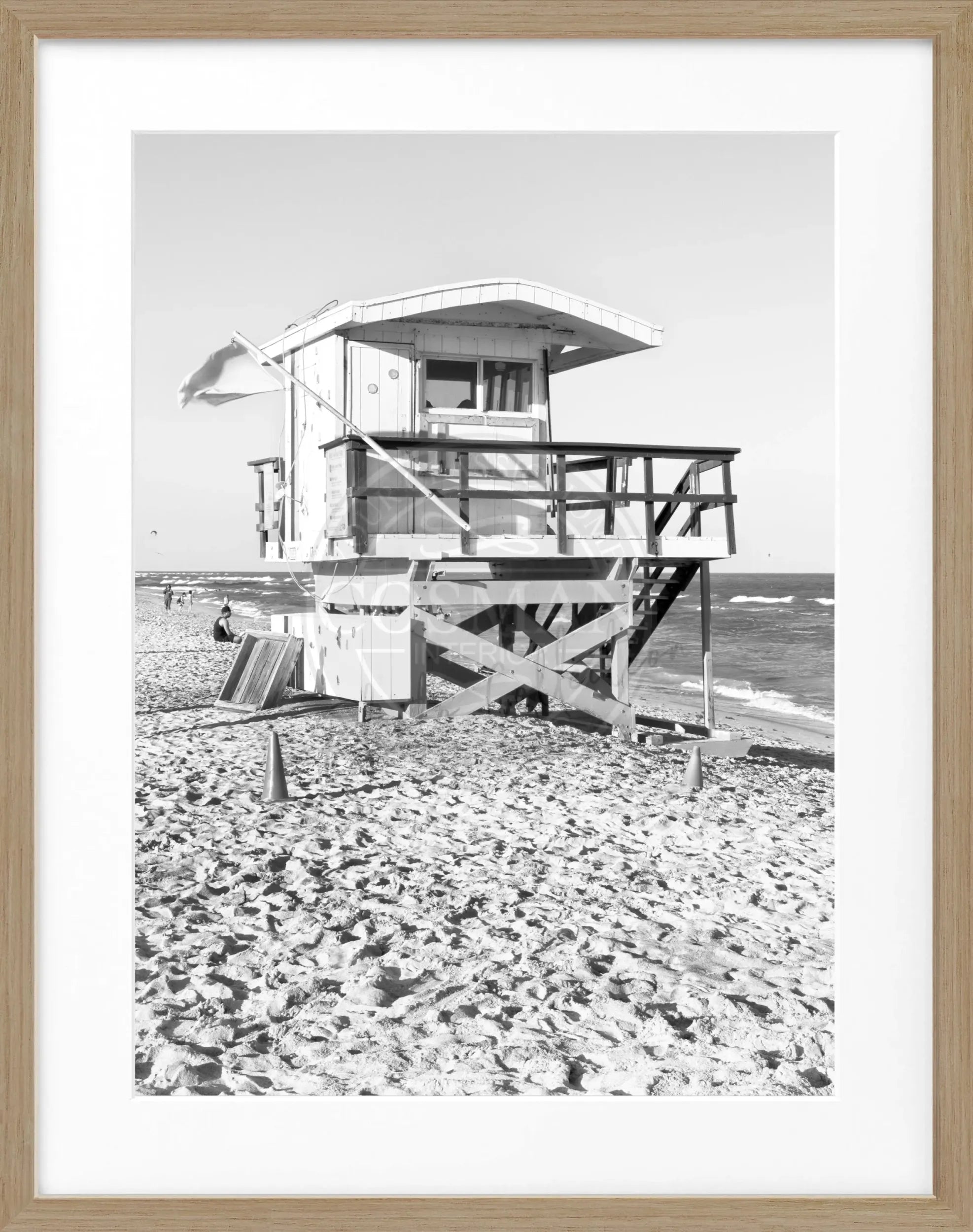 Schwarz-weiß Poster mit Rahmen 'Lifeguard' von Cosman-Photocollection, Florida Key West, 25x31cm, Rettungsschwimmer Motiv