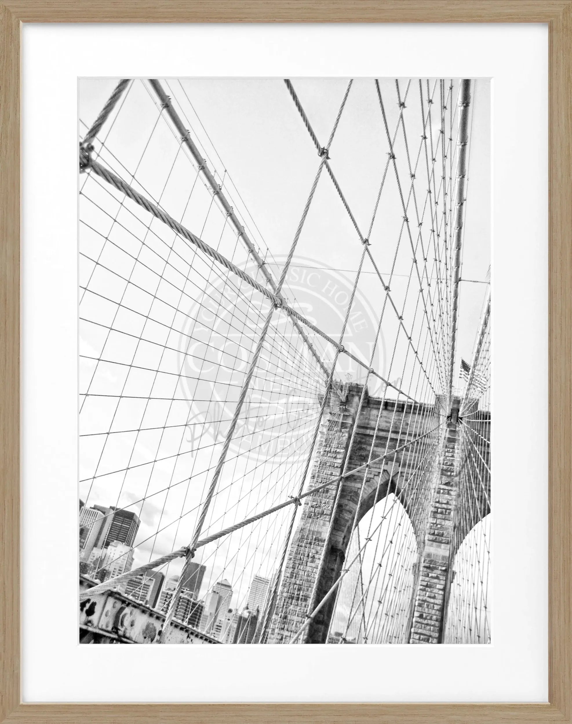 Schwarz-weiß Poster mit Rahmen von Cosman-Photocollection, New York Brooklyn Bridge, 25x31 cm, Wanddekoration, Fotokunst