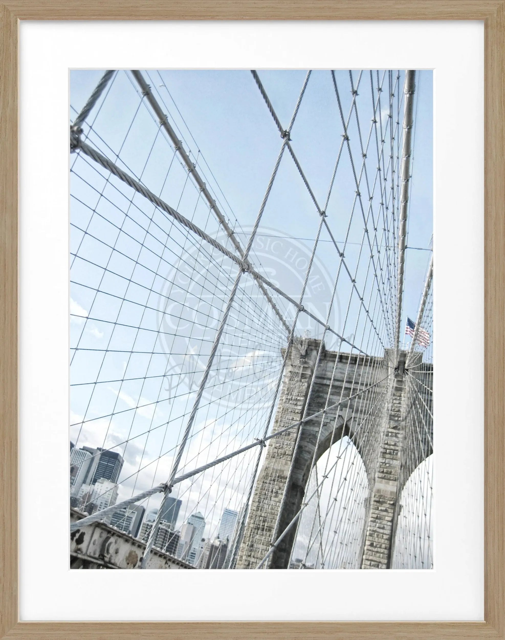 Schwarz-weiß Poster mit Rahmen, New York Brooklyn Bridge Motiv, von Cosman-Photocollection, 25x31 cm