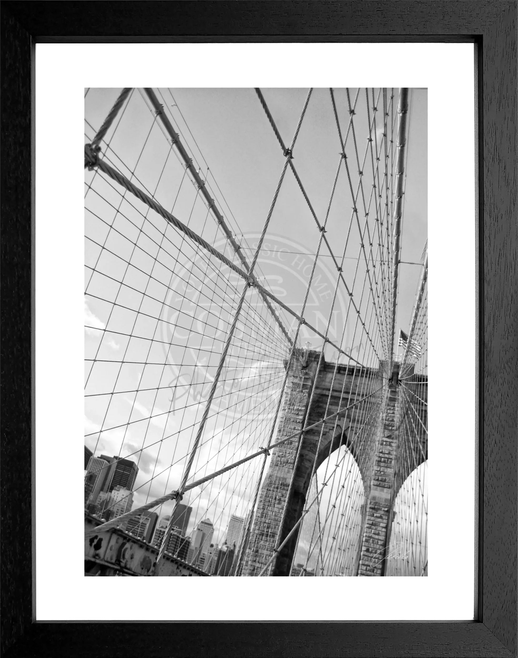 Schwarz-weiß Poster mit Rahmen von Cosman-Photocollection, New York Brooklyn Bridge, 25x31 cm, urbanes Stadtmotiv