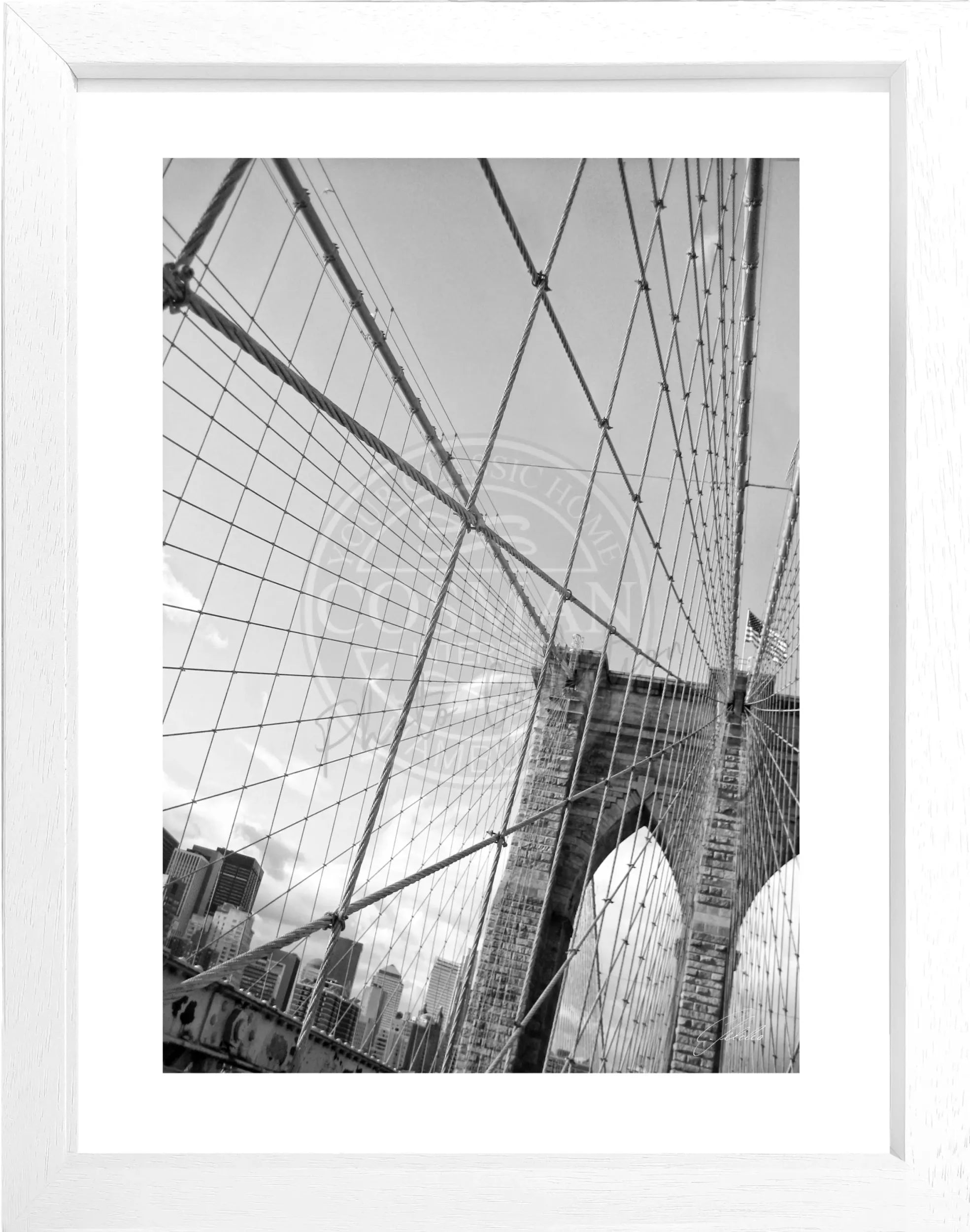 Schwarz-weiß Poster mit Rahmen von Cosman-Photocollection, New York Brooklyn Bridge, 25x31 cm, urbanes Stadtmotiv