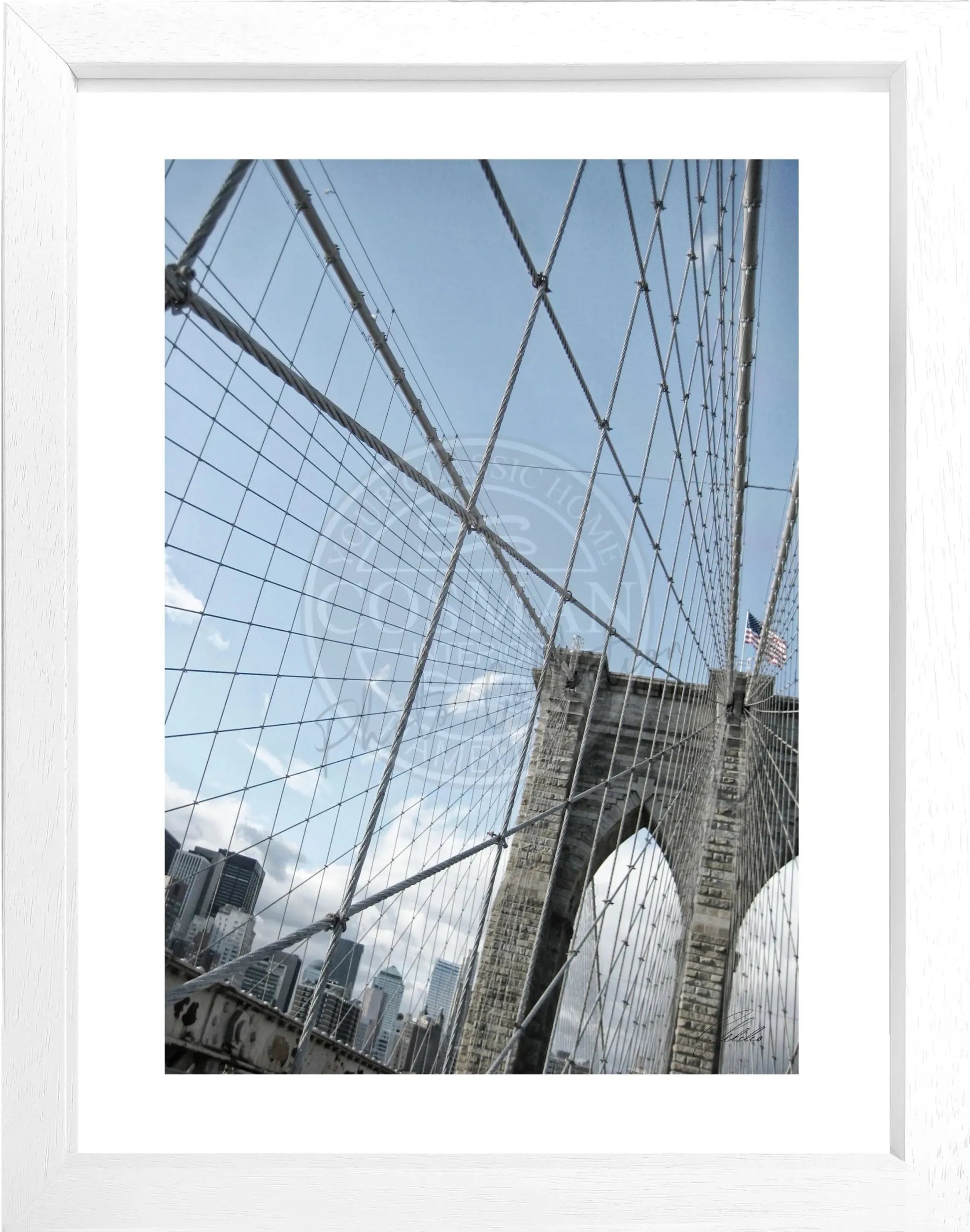 Schwarz-weiß Poster mit Rahmen, New York Brooklyn Bridge, von Cosman-Photocollection, 25x31 cm, urbanes Stadtmotiv