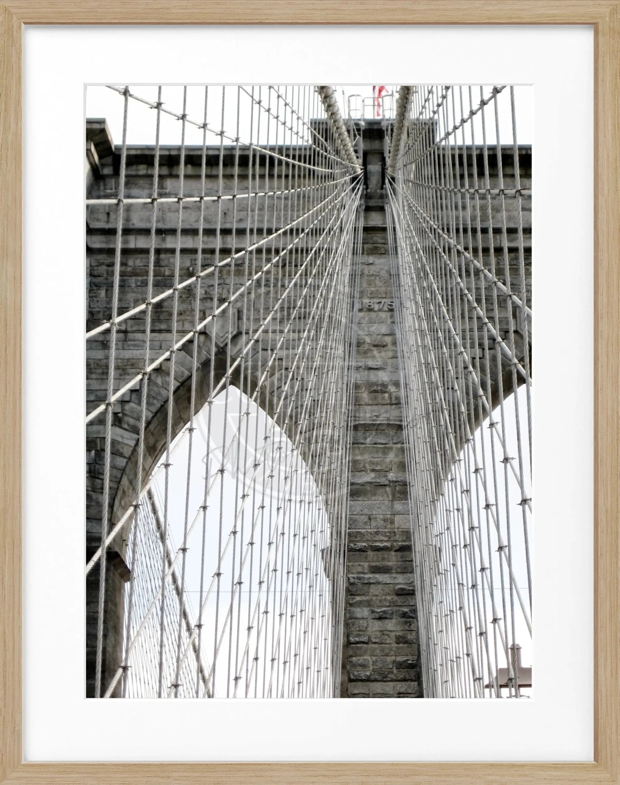 Schwarz-weißer Poster mit Rahmen, New York Brooklyn Bridge, von Cosman-Photocollection, 25x31cm, Motiv in Szene gesetzt