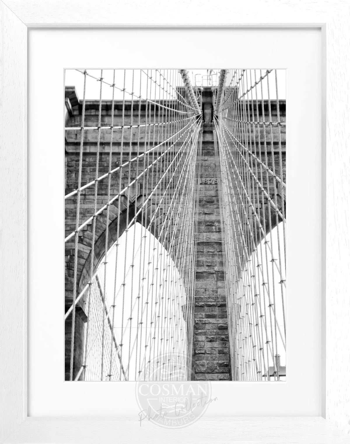 Schwarz-weiß Poster mit Rahmen von Cosman-Photocollection, Brooklyn Bridge in New York, 25x31 cm, stilvolles Wandbild