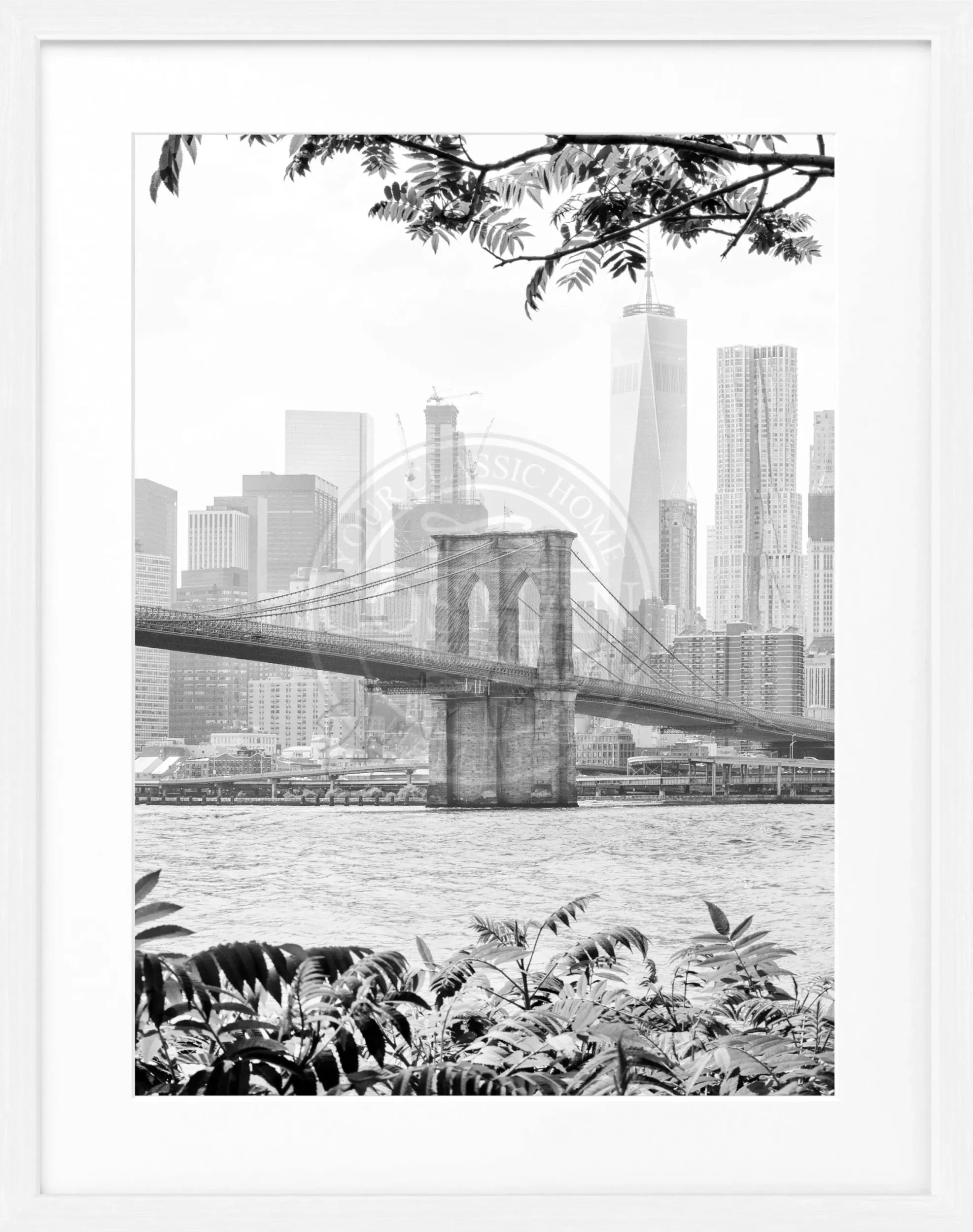 Schwarz-weiß Poster mit Rahmen, New York Brooklyn Bridge, von Cosman-Photocollection, 25x31 cm, Wanddekoration für NYC-Liebhaber