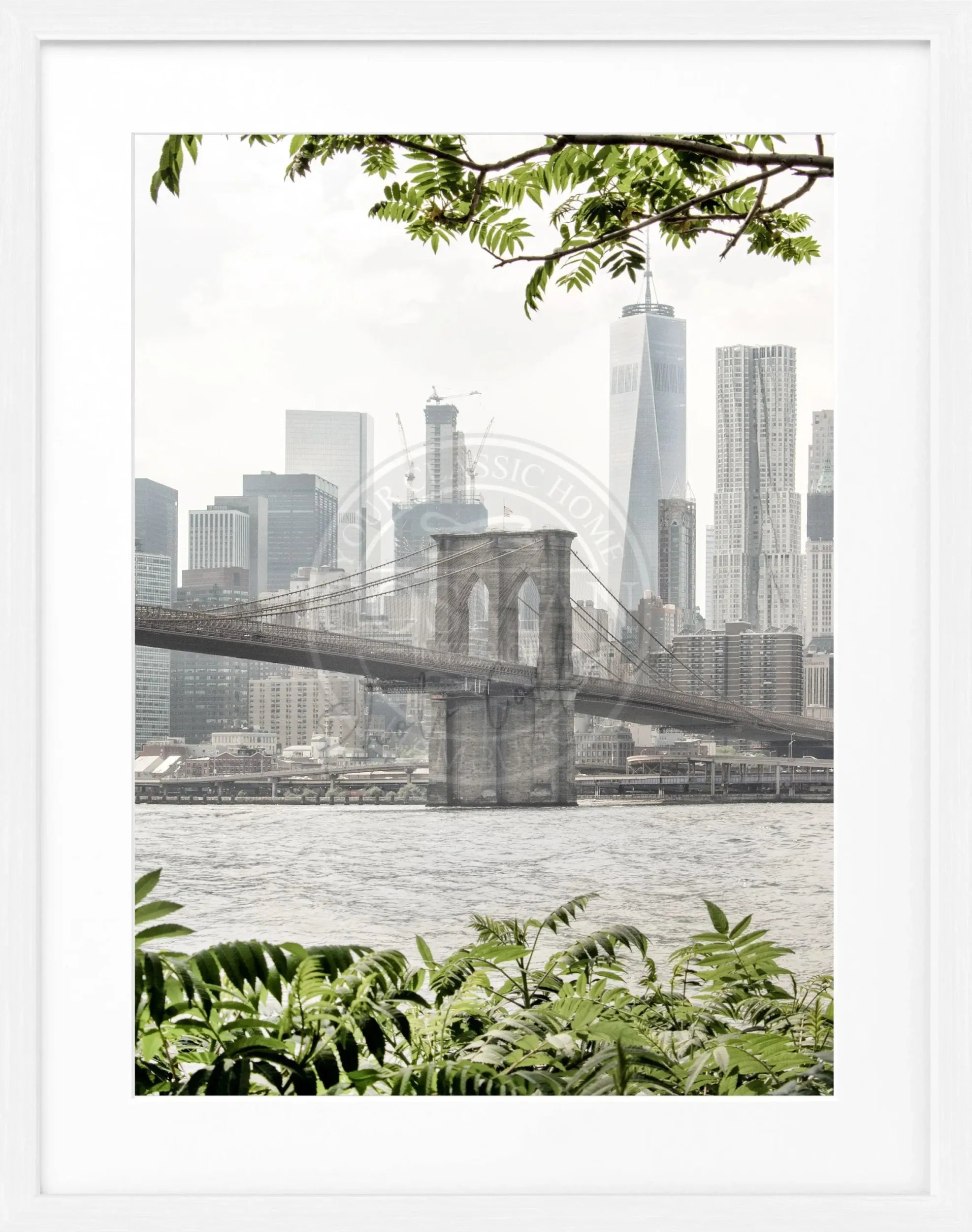 Schwarz-weiß Poster mit Rahmen von Cosman-Photocollection, New York Brooklyn Bridge, 25x31cm, urbanes Stadtmotiv
