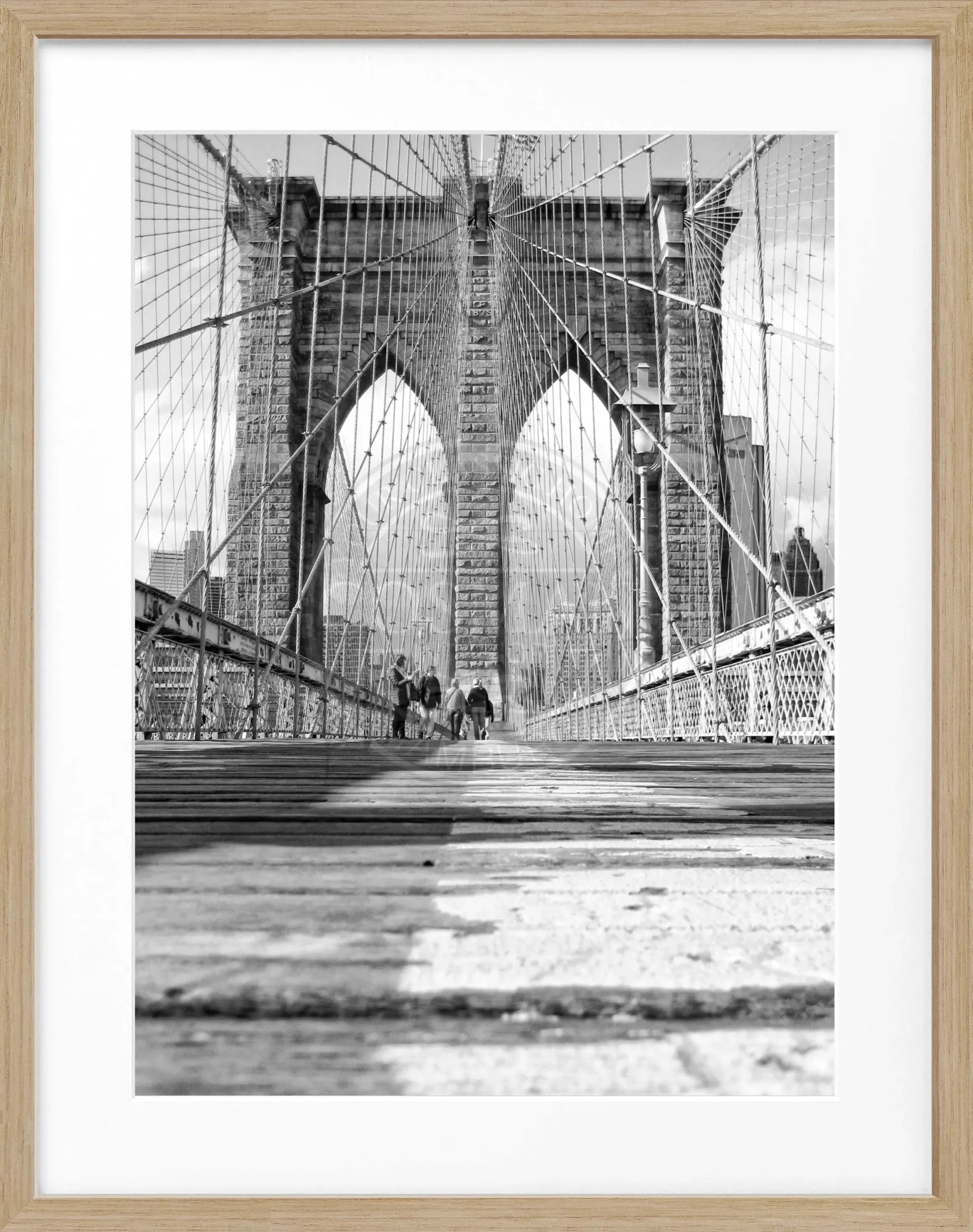 Schwarzer und weißer Poster mit Rahmen, New York Brooklyn Bridge Motiv, 25x31 cm, von Cosman-Photocollection