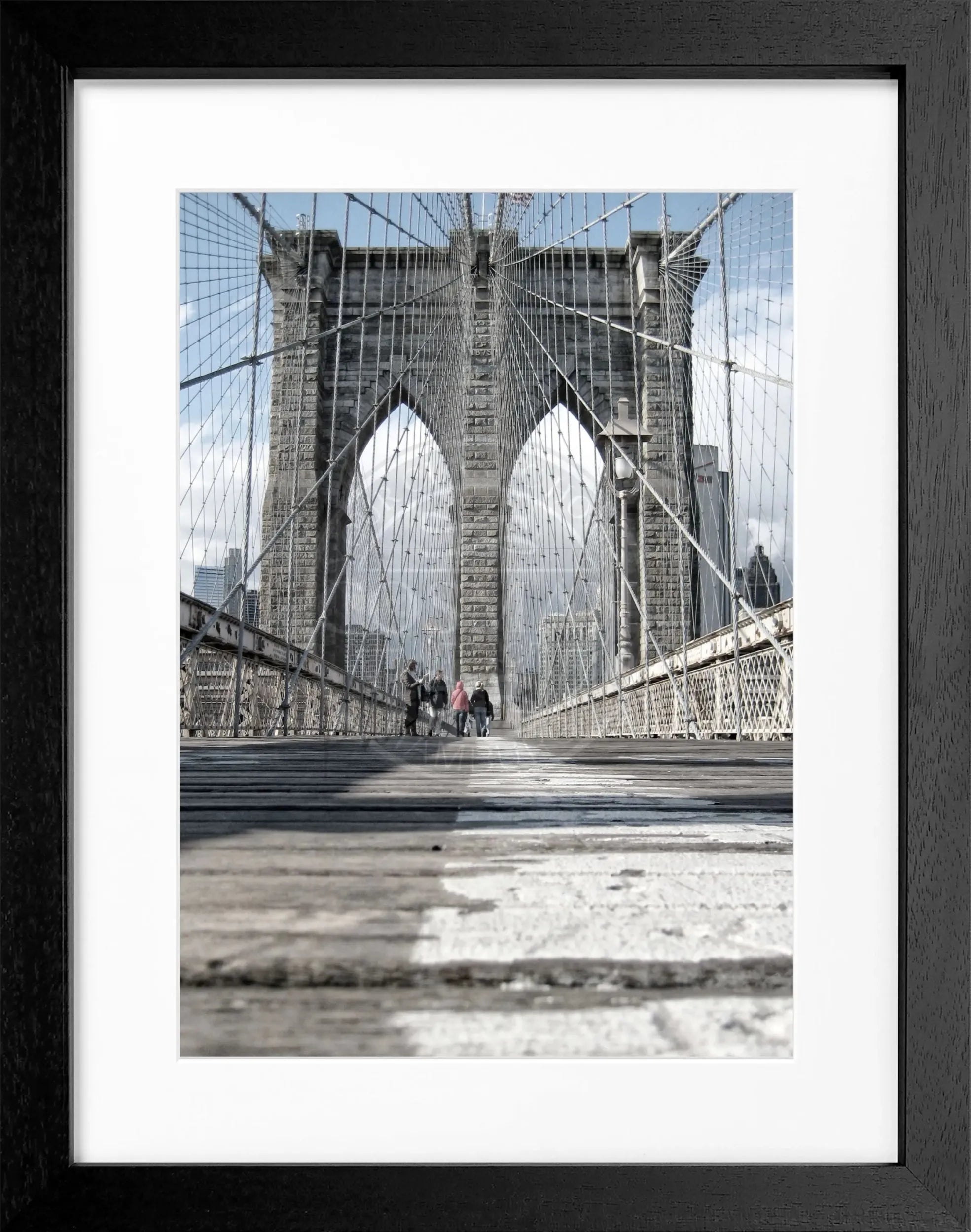 Schwarz-weiß Poster mit Rahmen von Cosman-Photocollection, New York Brooklyn Bridge, 25x31 cm, urbanes Stadtmotiv