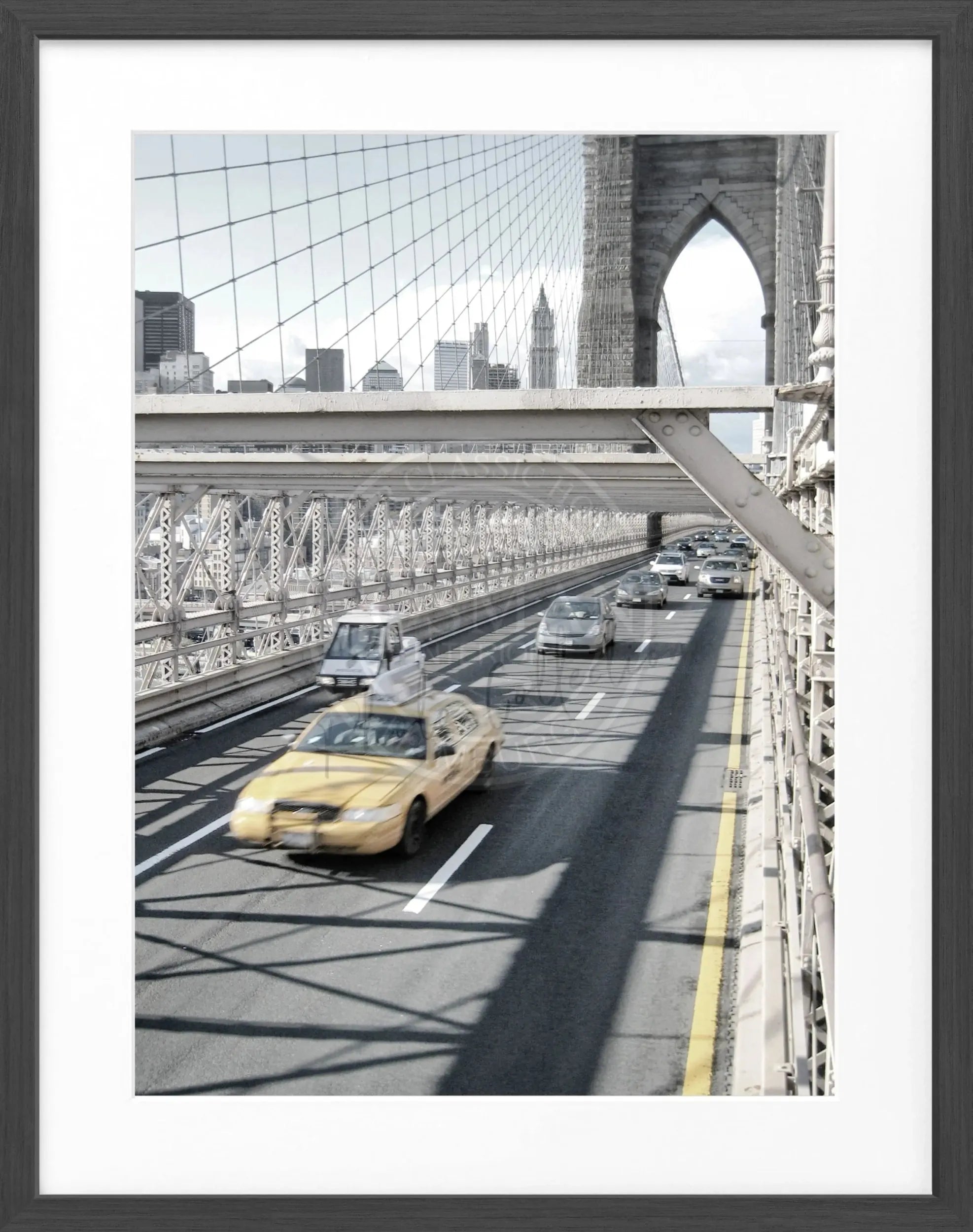 Schwarz-Weiß-Poster mit Rahmen, New York Brooklyn Bridge, von Cosman-Photocollection, 25x31 cm, Wanddekoration