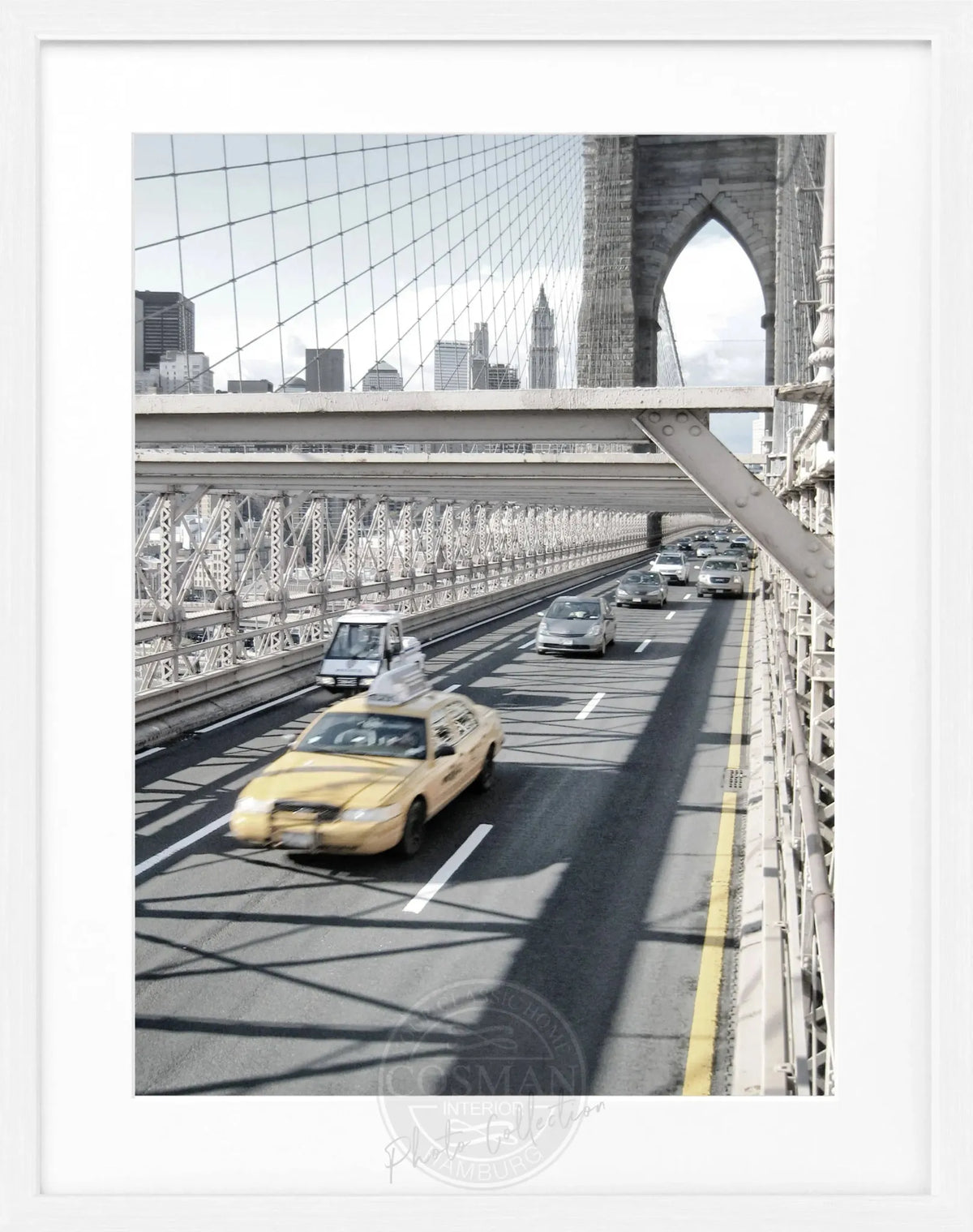 Schwarz-weißer Poster mit Rahmen von Cosman-Photocollection, New York Brooklyn Bridge, Motiv 25x31cm, Wanddekoration