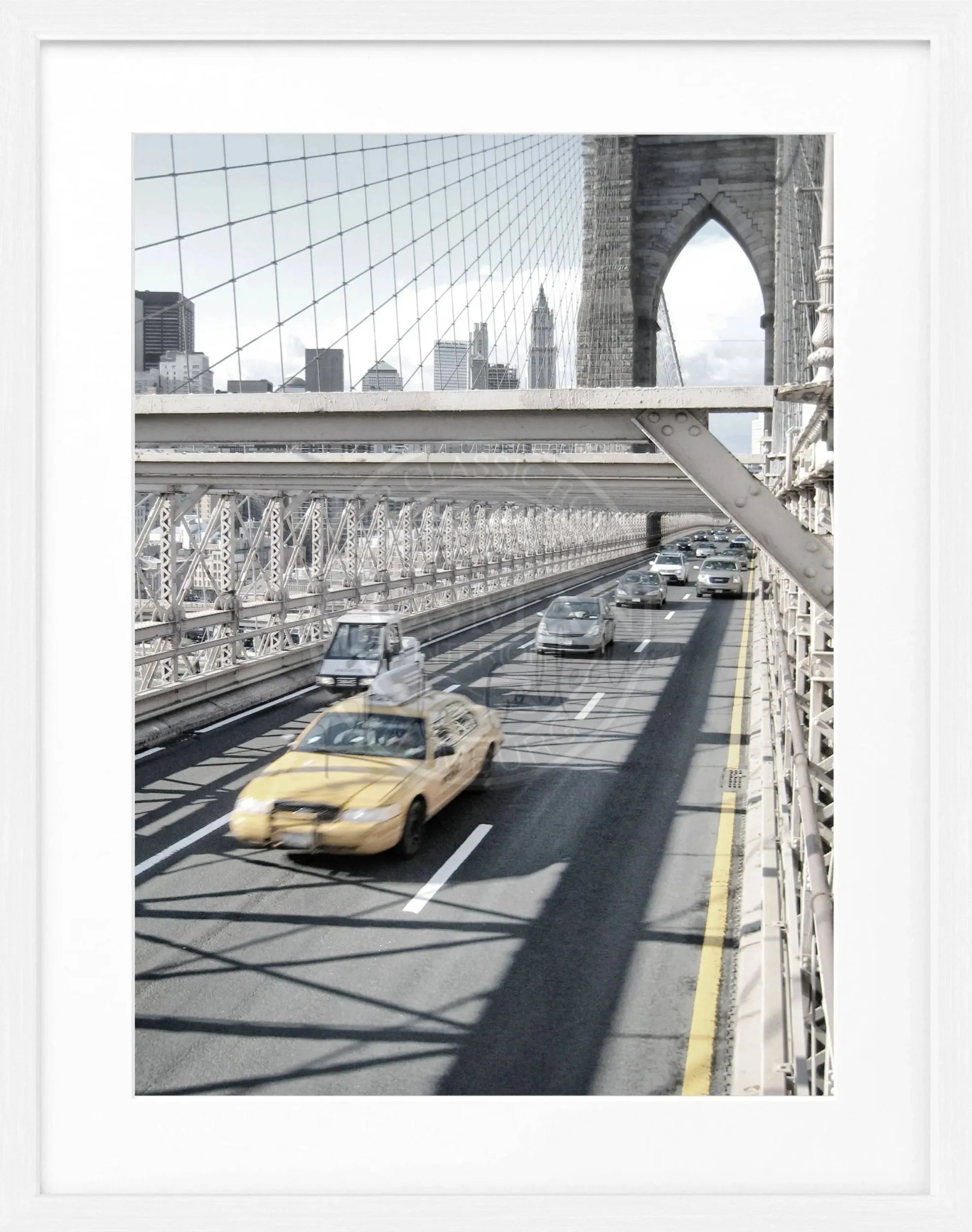 Schwarz-weißer Poster mit Rahmen von Cosman-Photocollection, New York Brooklyn Bridge, Motiv 25x31cm, Wanddekoration