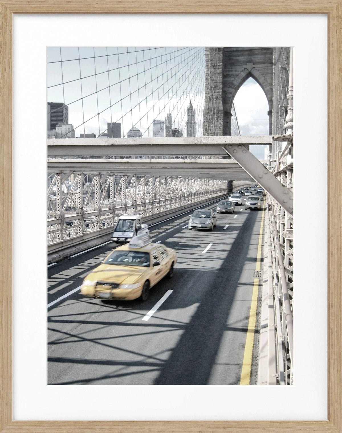 Schwarz-weiß Poster mit Rahmen von Cosman-Photocollection, New York Brooklyn Bridge, 25x31 cm, Wanddekoration im modernen Stil