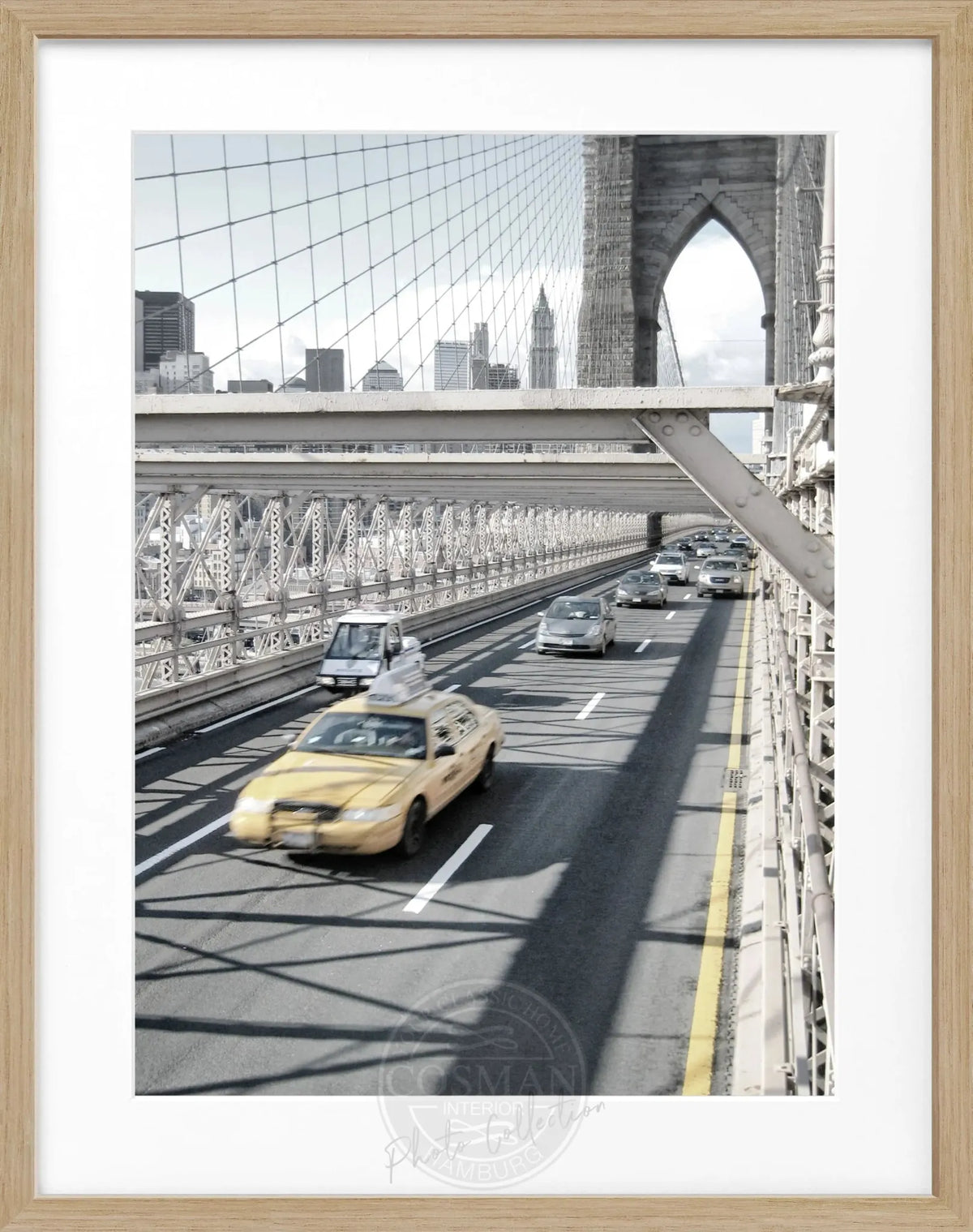 Schwarz-weiß Poster mit Rahmen von Cosman-Photocollection, New York Brooklyn Bridge, 25x31 cm, Wanddekoration im modernen Stil