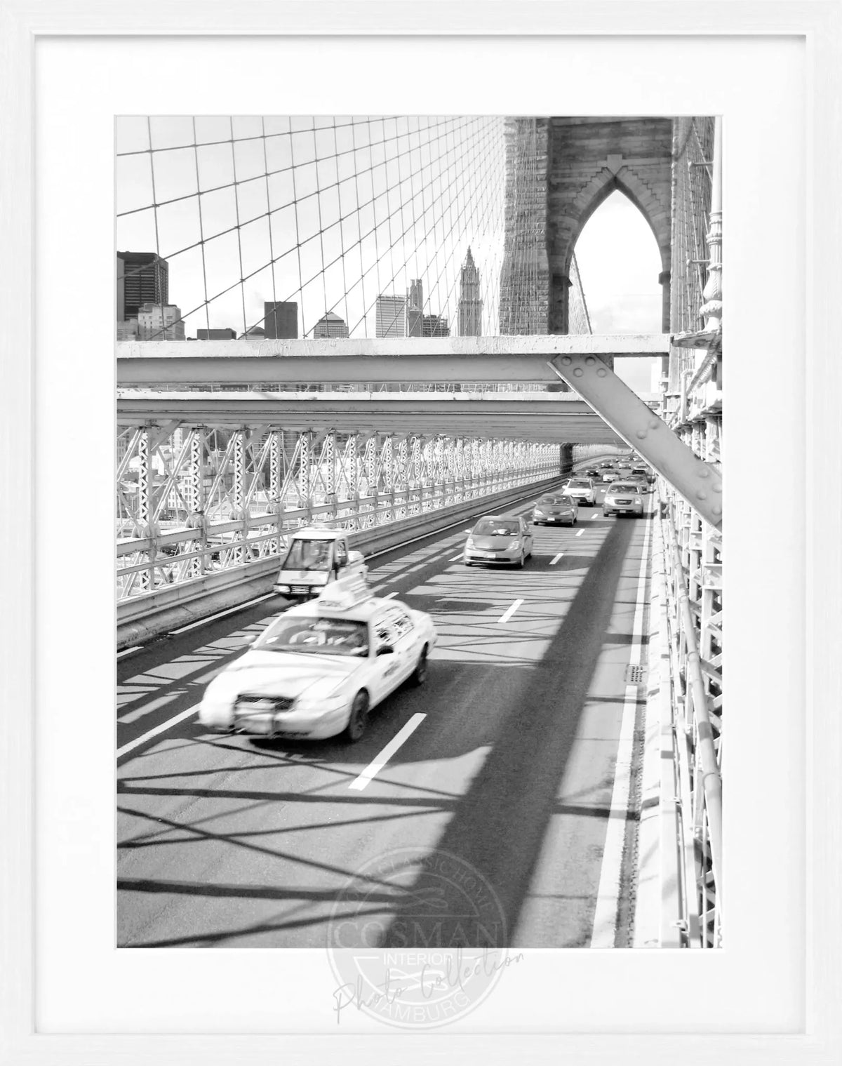 Schwarz-weiß Poster mit Rahmen von Cosman-Photocollection, New York Brooklyn Bridge, 25x31 cm, Wanddekoration, Fotokunst