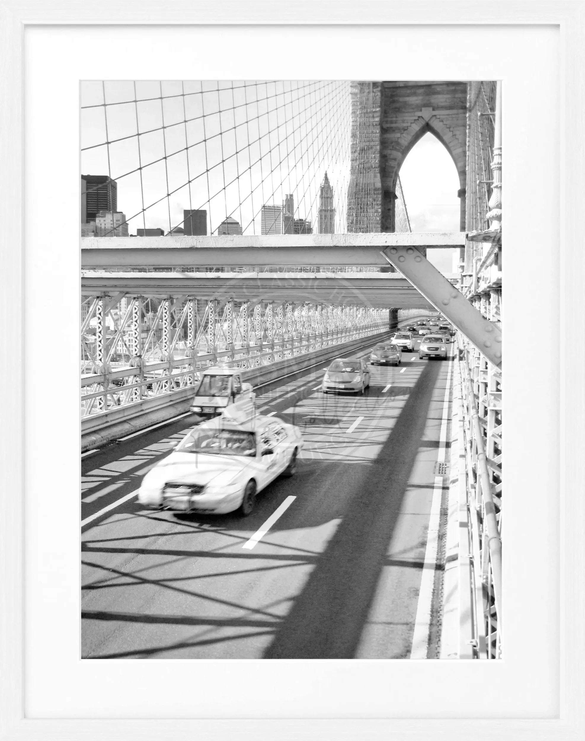 Schwarz-weiß Poster mit Rahmen von Cosman-Photocollection, New York Brooklyn Bridge, 25x31 cm, Wanddekoration, Fotokunst